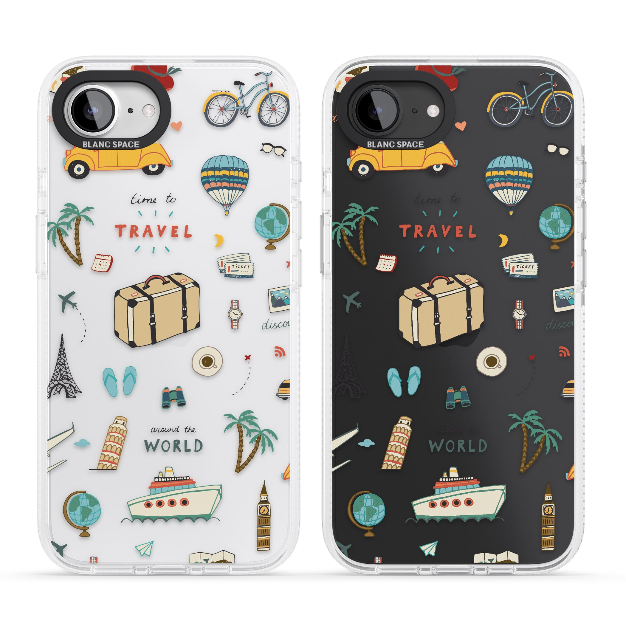 Cute Travel Pattern Transparent iPhone 16e Clear Case Impact Air - Blanc Space