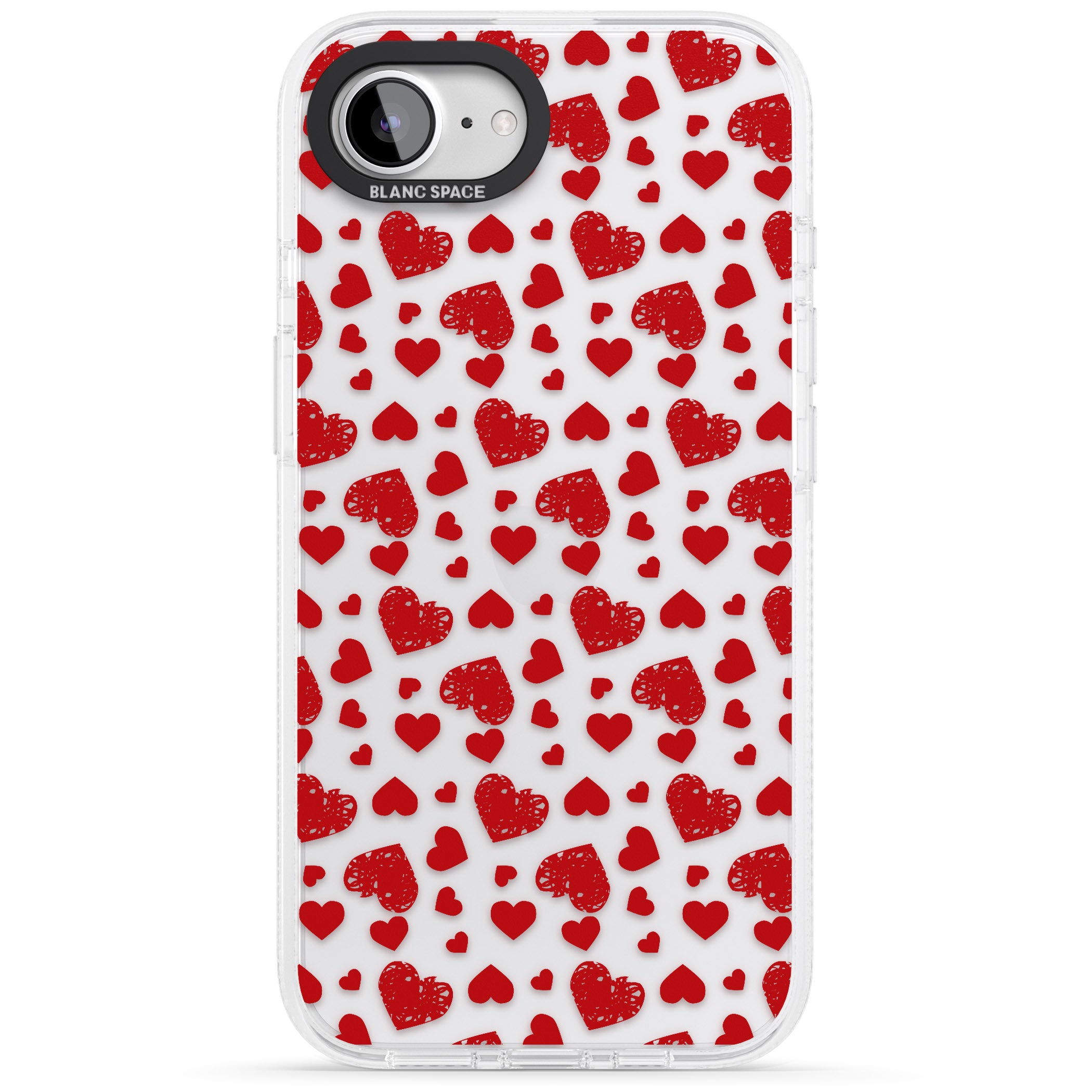 Sketched Heart Pattern iPhone 16e Clear Case Impact Air - Blanc Space