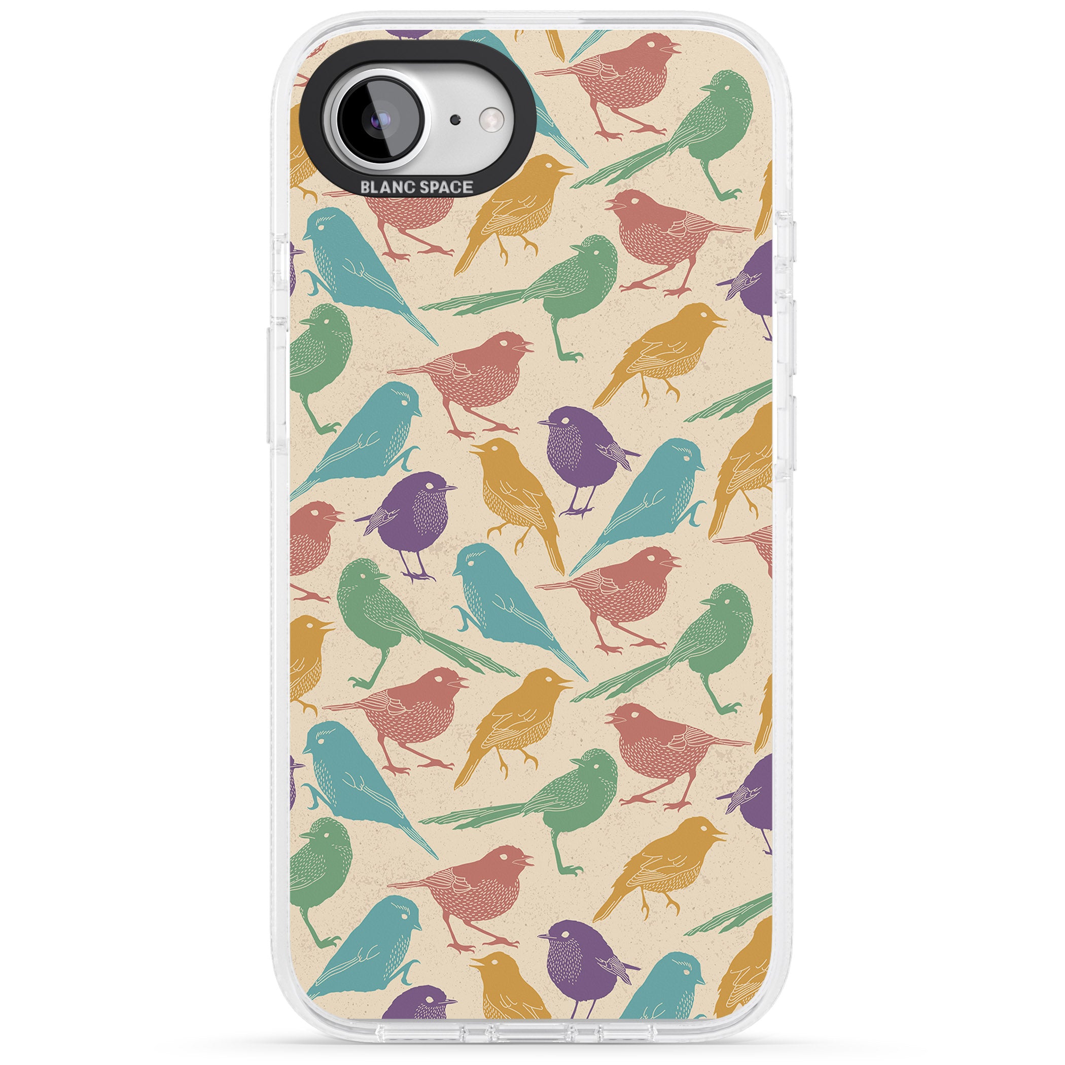 Colourful Feathered Friends Bird iPhone 16e Clear Case Impact Air - Blanc Space