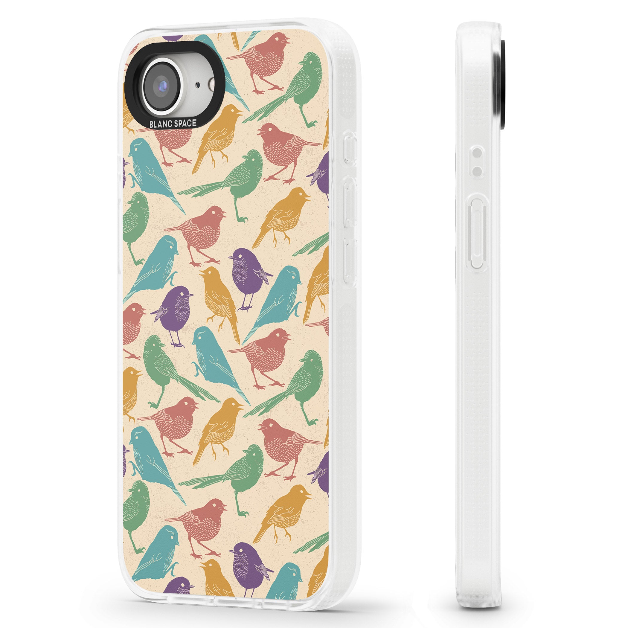 Colourful Feathered Friends Bird iPhone 16e Clear Case Impact Air - Blanc Space