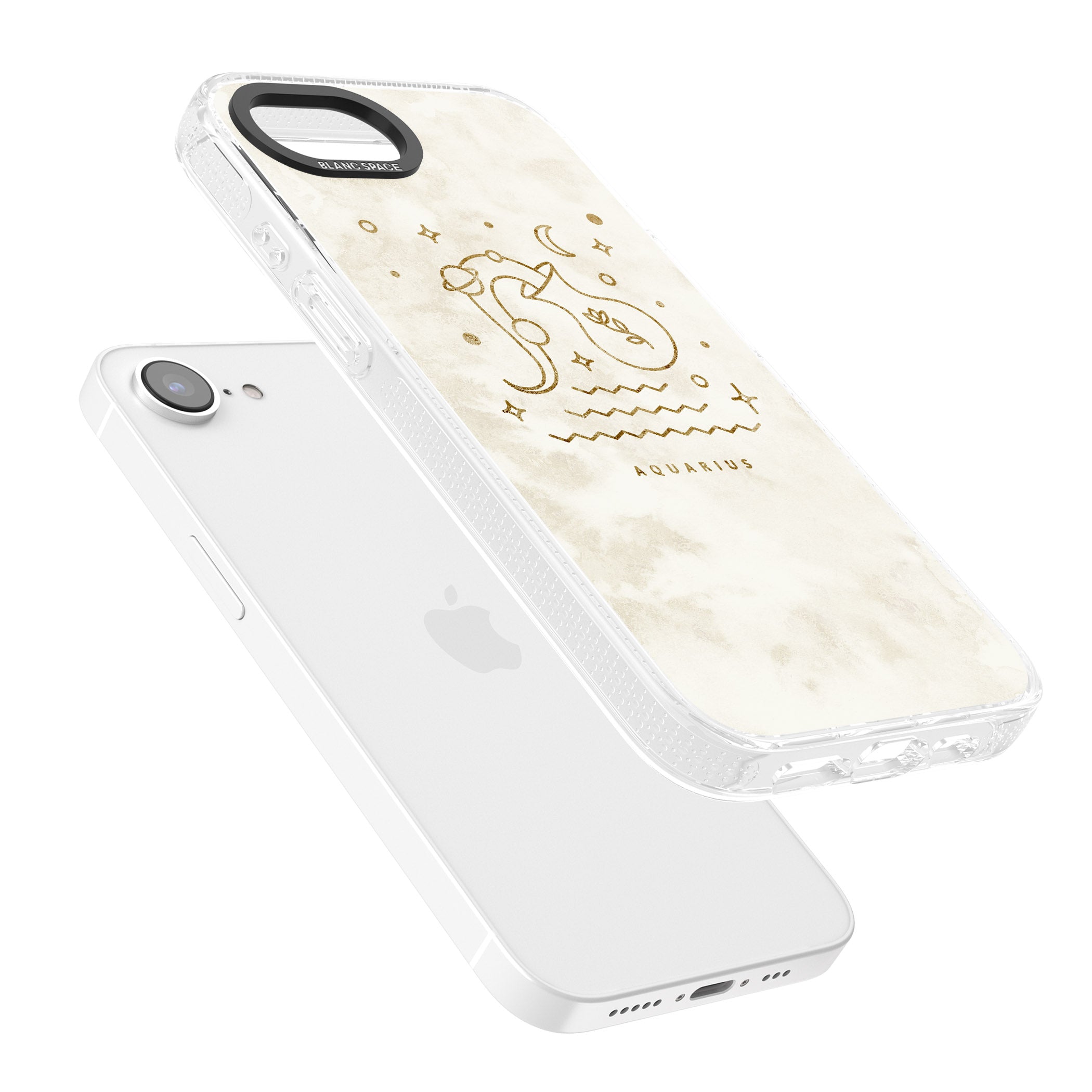 Aquarius Emblem - Solid Gold Marbled Design iPhone 16e Clear Case Impact Air - Blanc Space