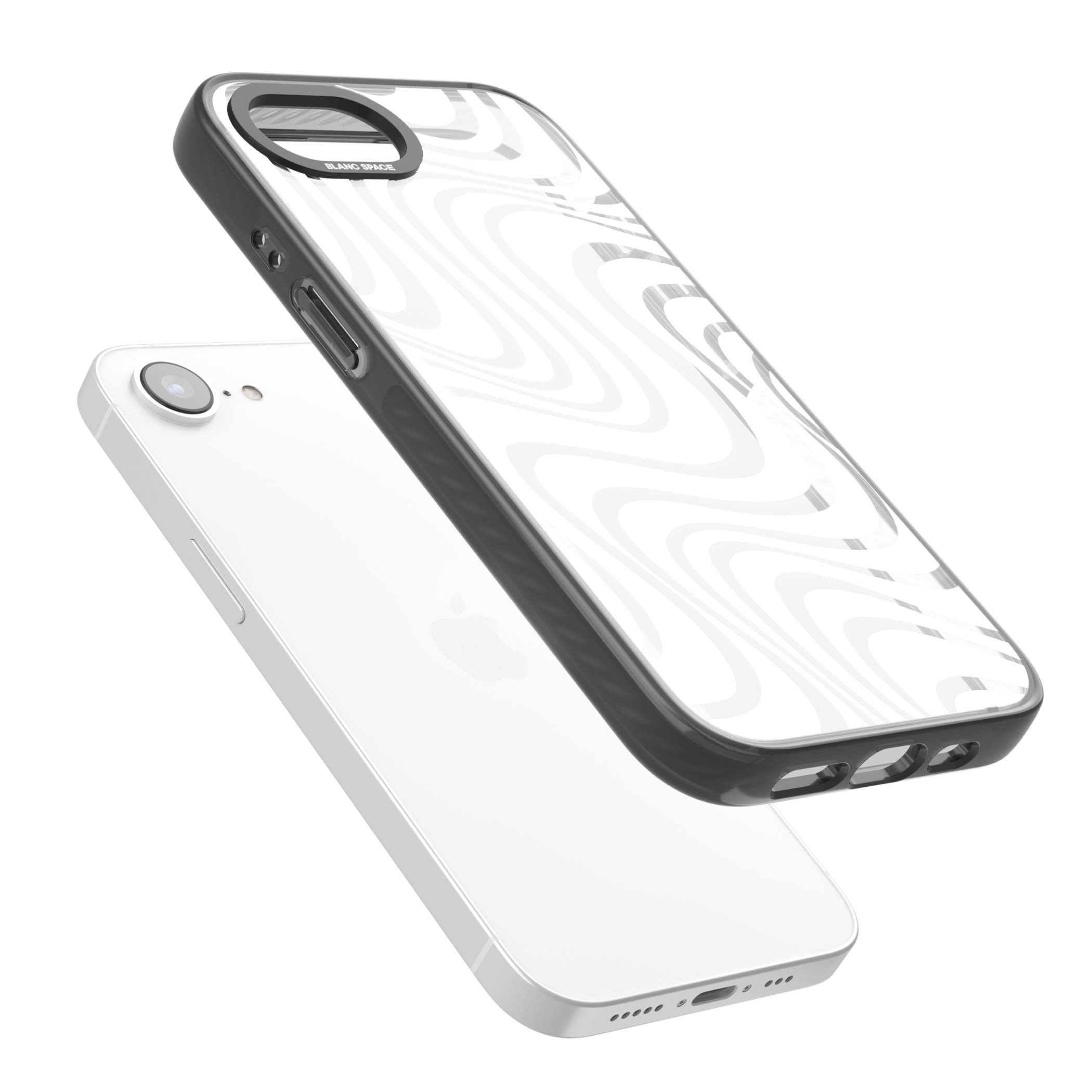 White Abstract Waves abstract iPhone case featuring flowing grey wave pattern on clear background | Black Impact case for iPhone 16e, iPhone 17e