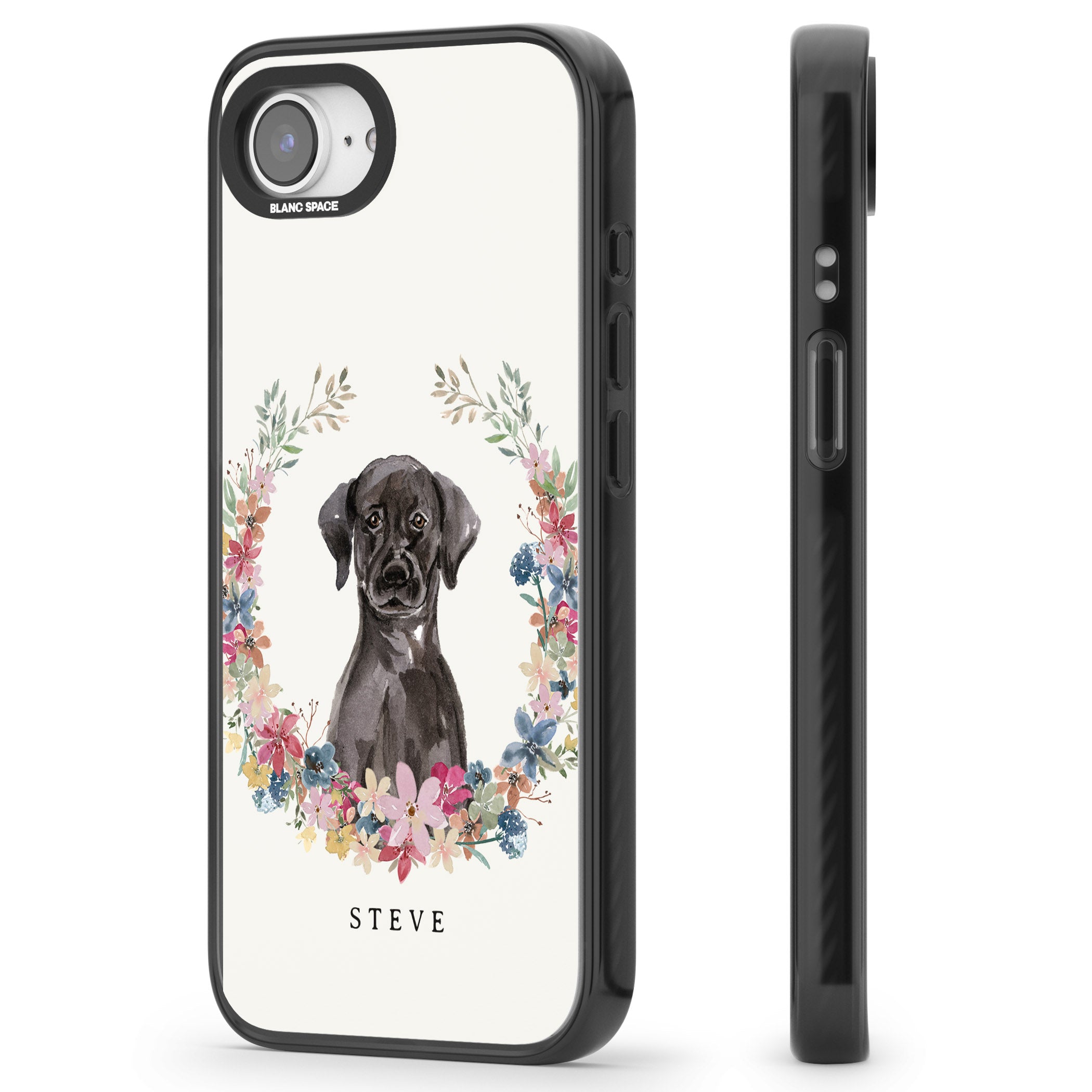 Personalised Black Labrador Floral Portrait