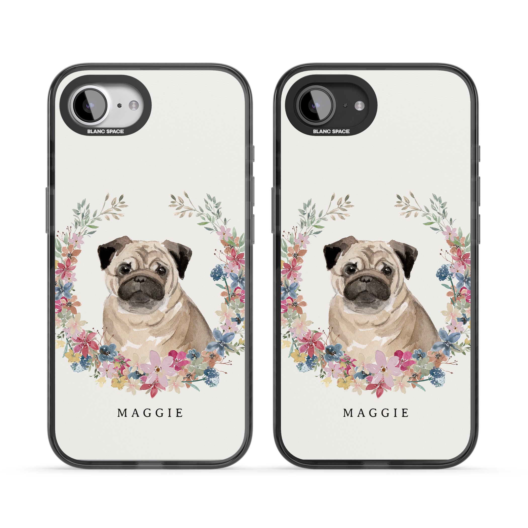 Personalised Pug Floral Portrait