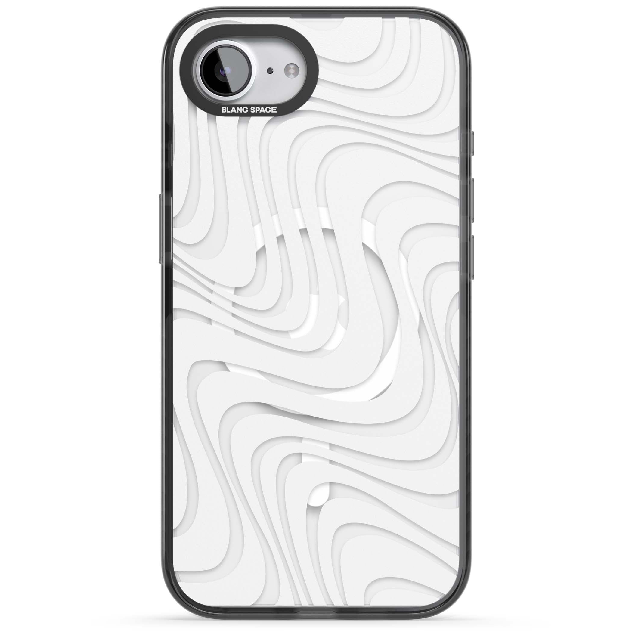 White Abstract Waves abstract iPhone case featuring flowing grey wave pattern on clear background | Black Impact Magsafe case for iPhone 16e, iPhone 17e
