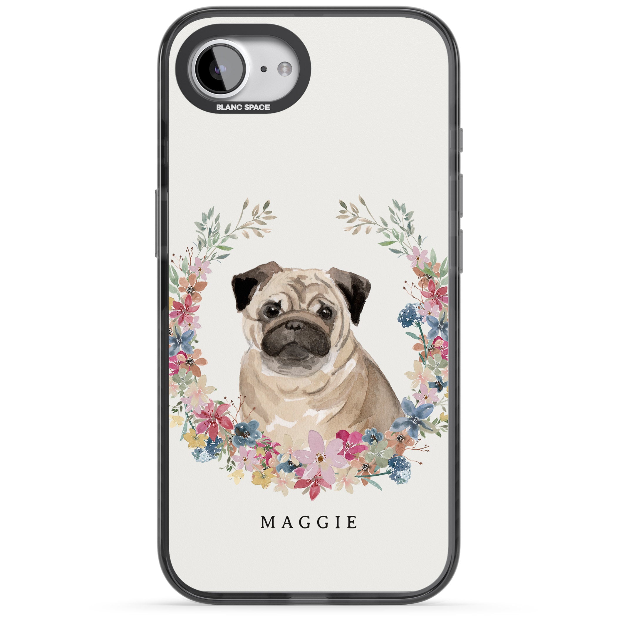 Personalised Pug Floral Portrait