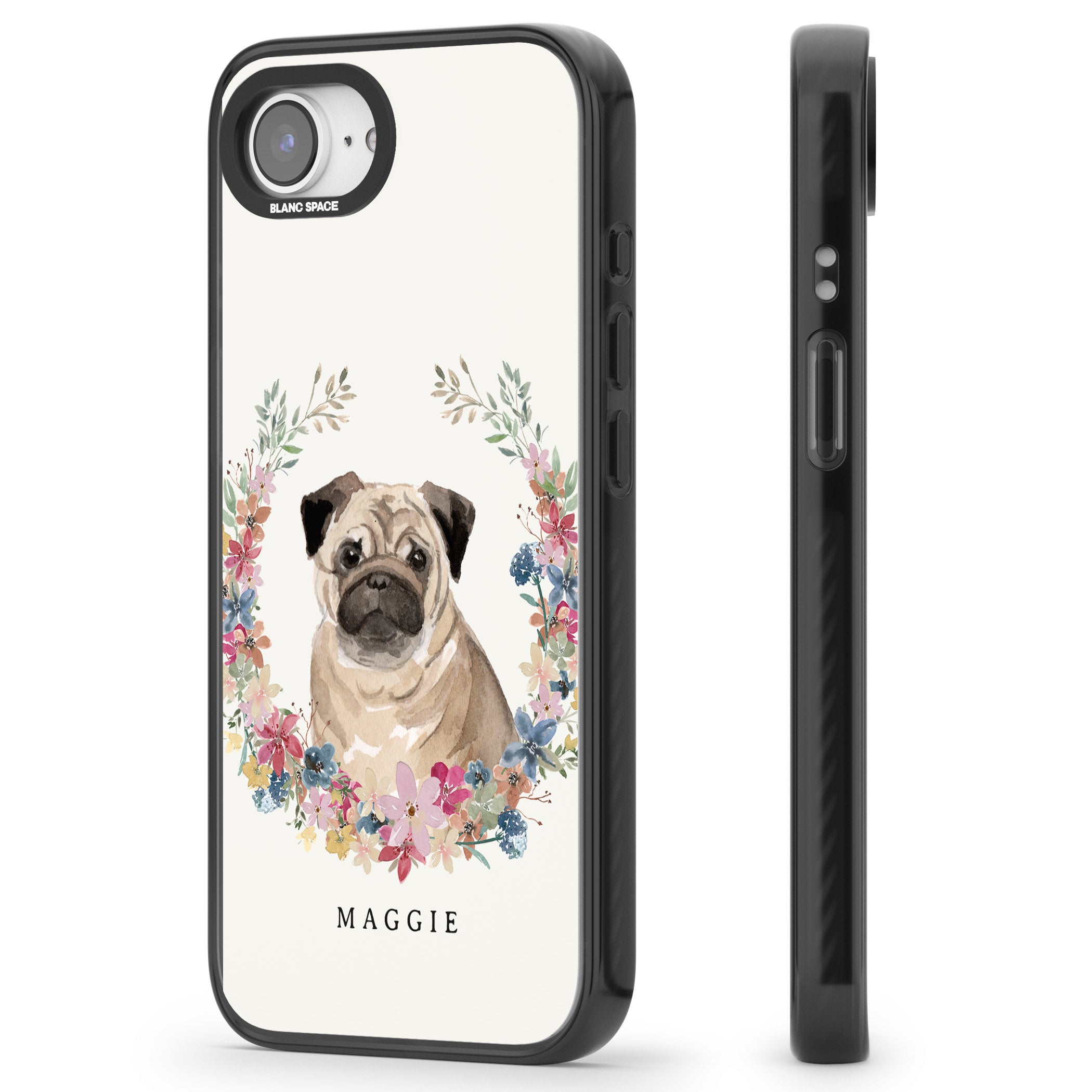 Personalised Pug Floral Portrait