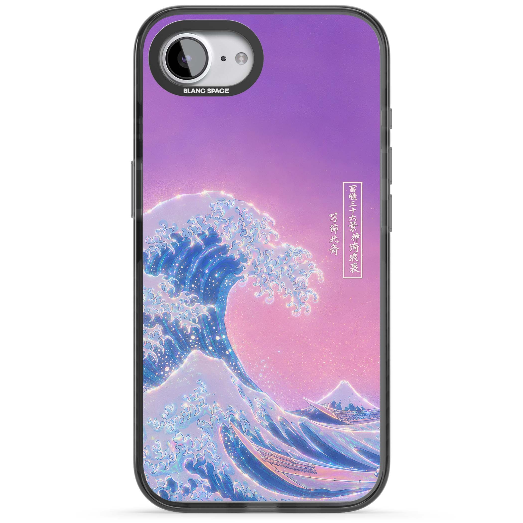 The Great Opal Wave Japanese iPhone case featuring Hokusai's great wave in iridescent pastels with lilac sky and Mou | Black Impact Magsafe case for iPhone 16e, iPhone 17e