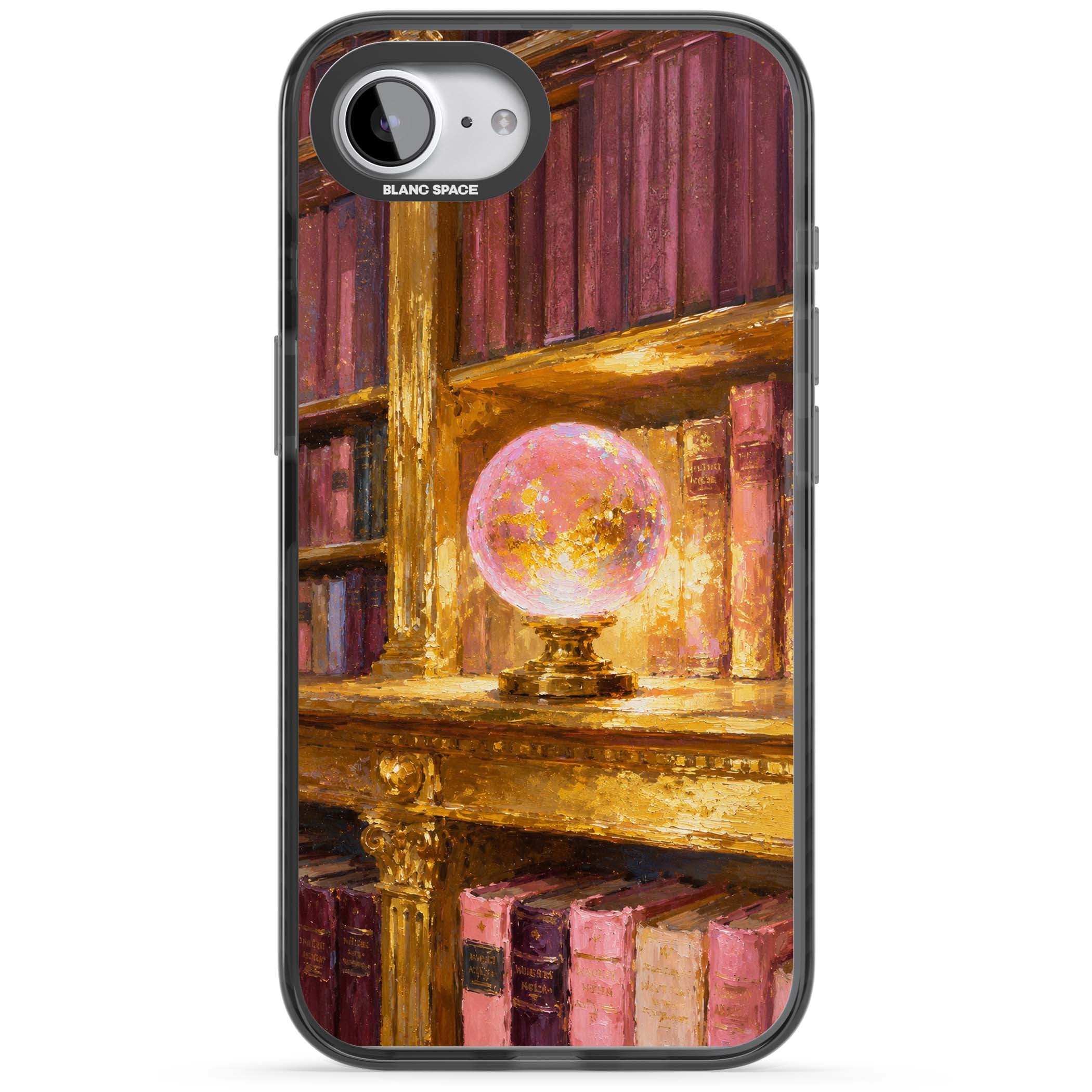 Gilded Library dark academia iPhone case featuring an oil painted crystal ball on a gilded library shelf with vintage | Black Impact Magsafe case for iPhone 16e, iPhone 17e