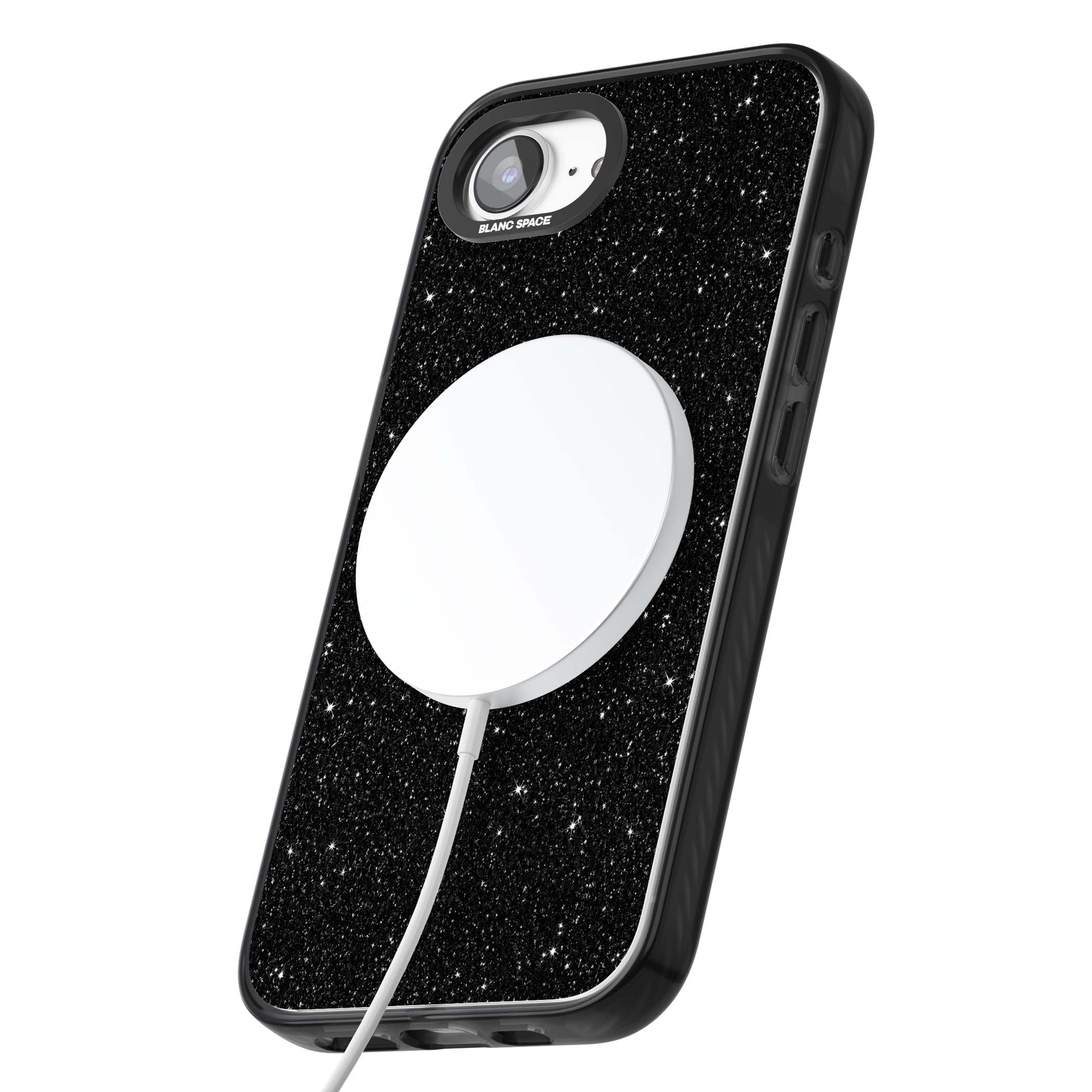 Black Glitter black glitter iPhone case featuring an all-over sparkly shimmer pattern on a jet black base | Black Impact Magsafe case for iPhone 16e, iPhone 17e