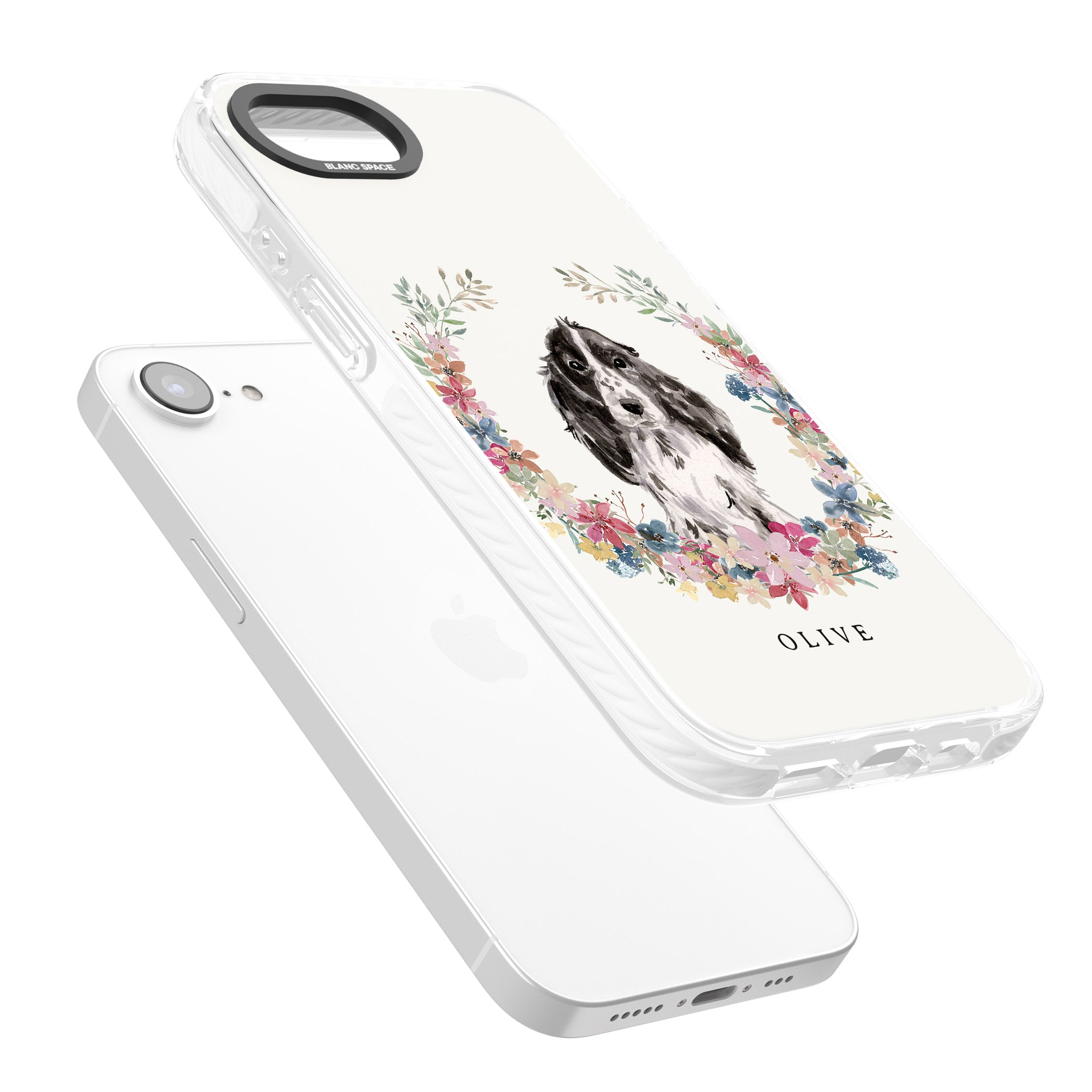 Personalised Black Cocker Spaniel Floral Portrait