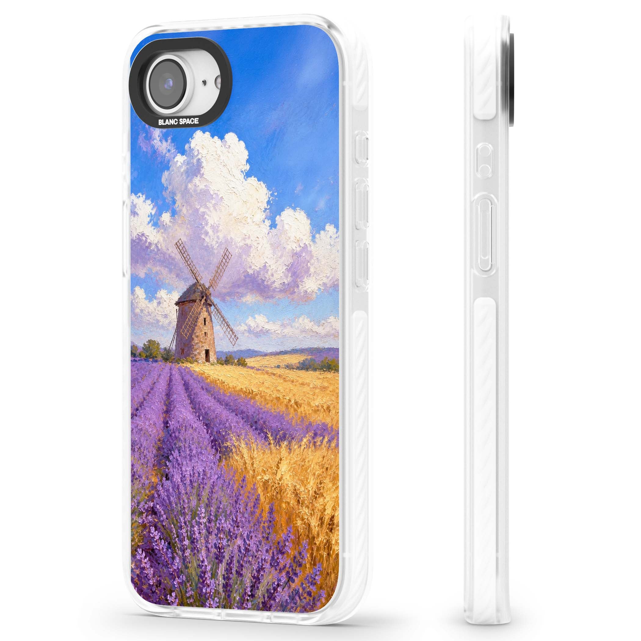 Lavender Mill cottagecore iPhone case featuring a French windmill, lavender field and golden wheat oil painting | Impact Magsafe case for iPhone 16e, iPhone 17e