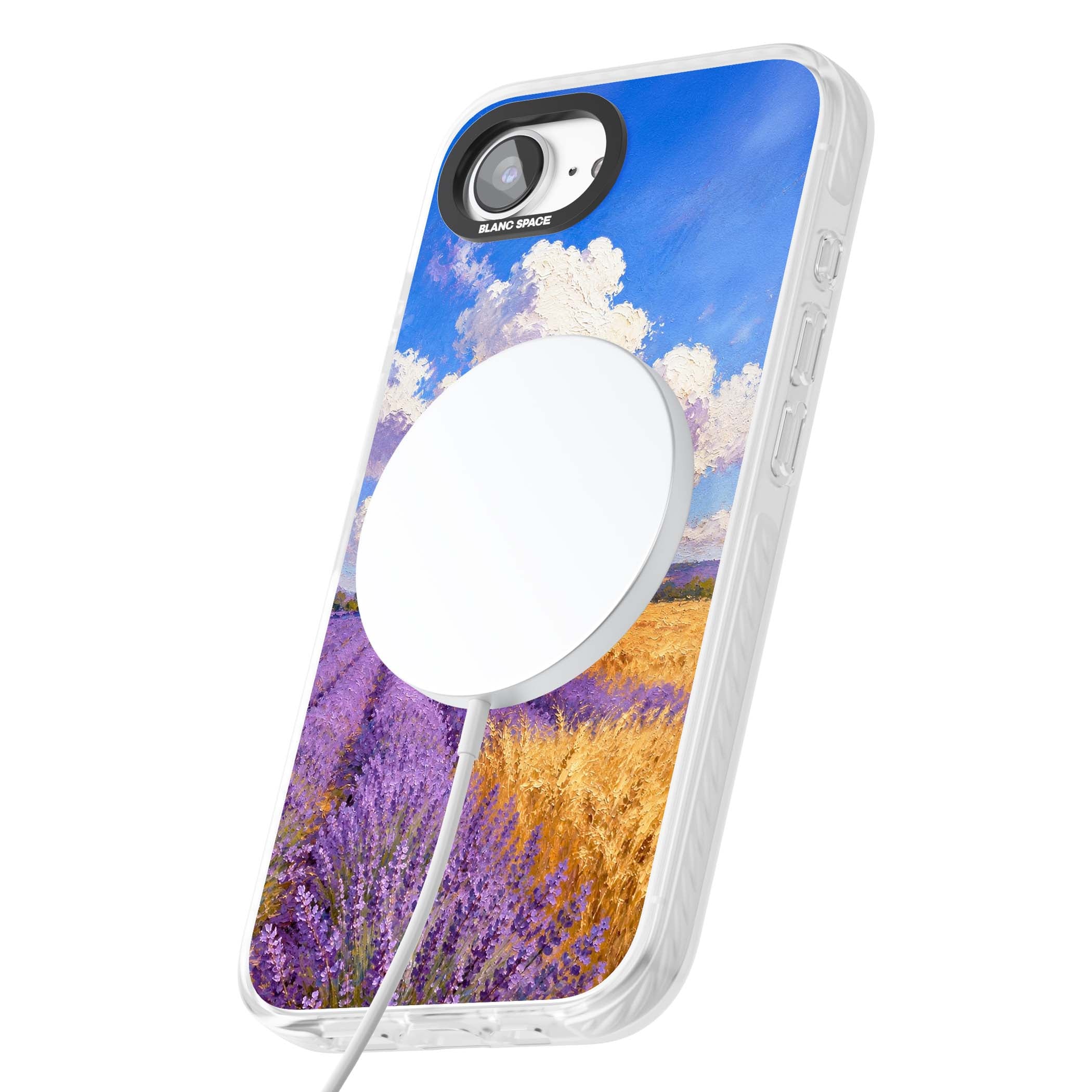 Lavender Mill cottagecore iPhone case featuring a French windmill, lavender field and golden wheat oil painting | Impact Magsafe case for iPhone 16e, iPhone 17e