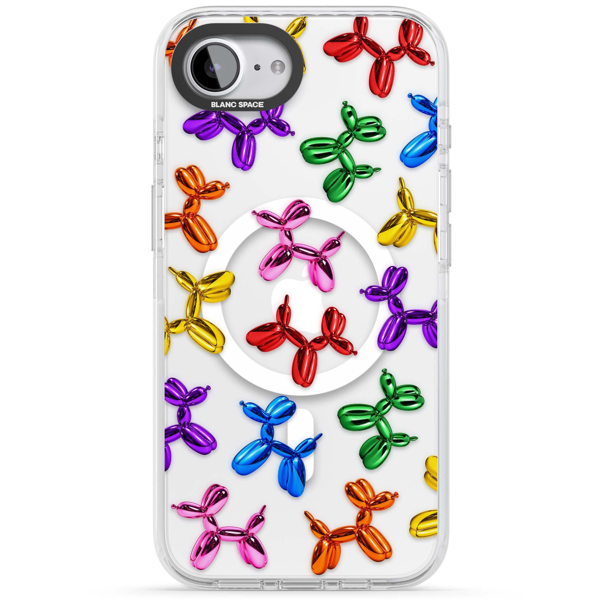 Balloon Dogs pop art iPhone case featuring rainbow chrome balloon dogs in Jeff Koons style | Impact Magsafe case for iPhone 16e, iPhone 17e