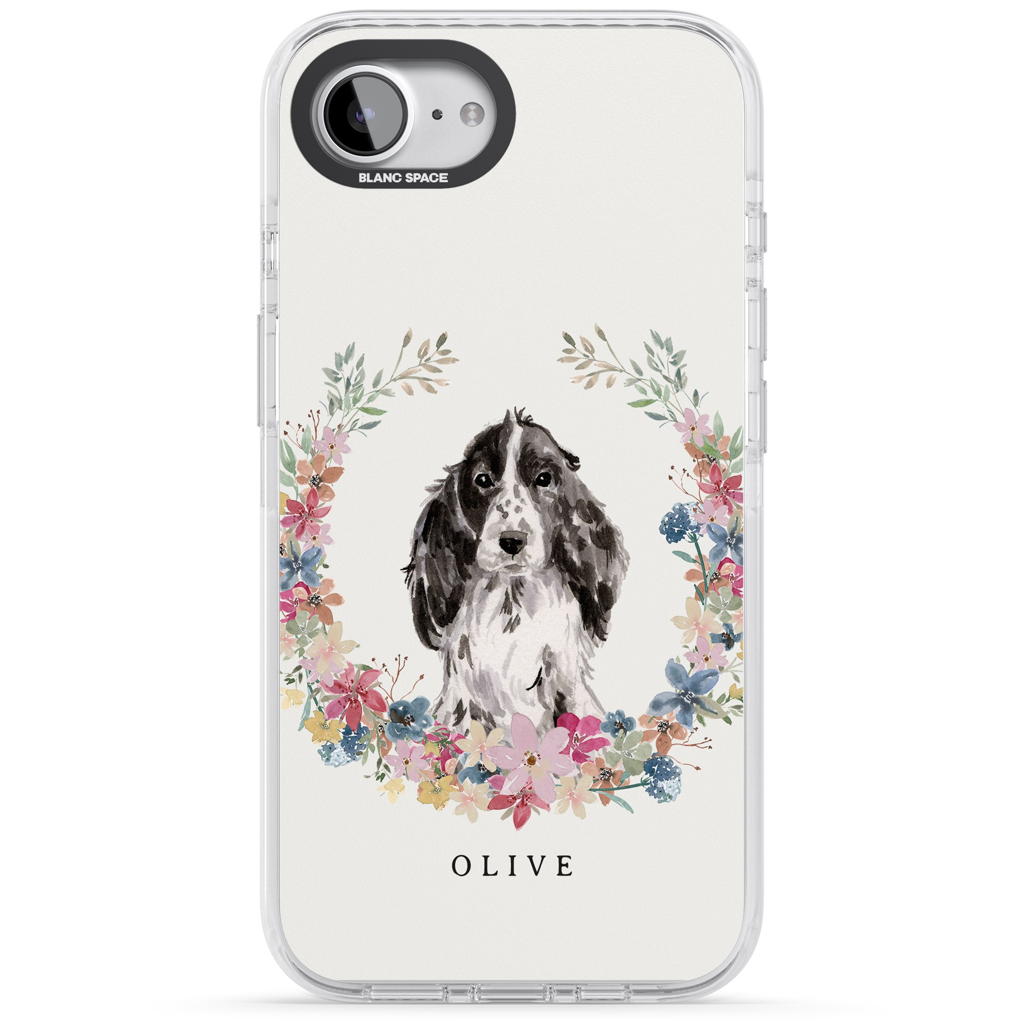 Personalised Black Cocker Spaniel Floral Portrait