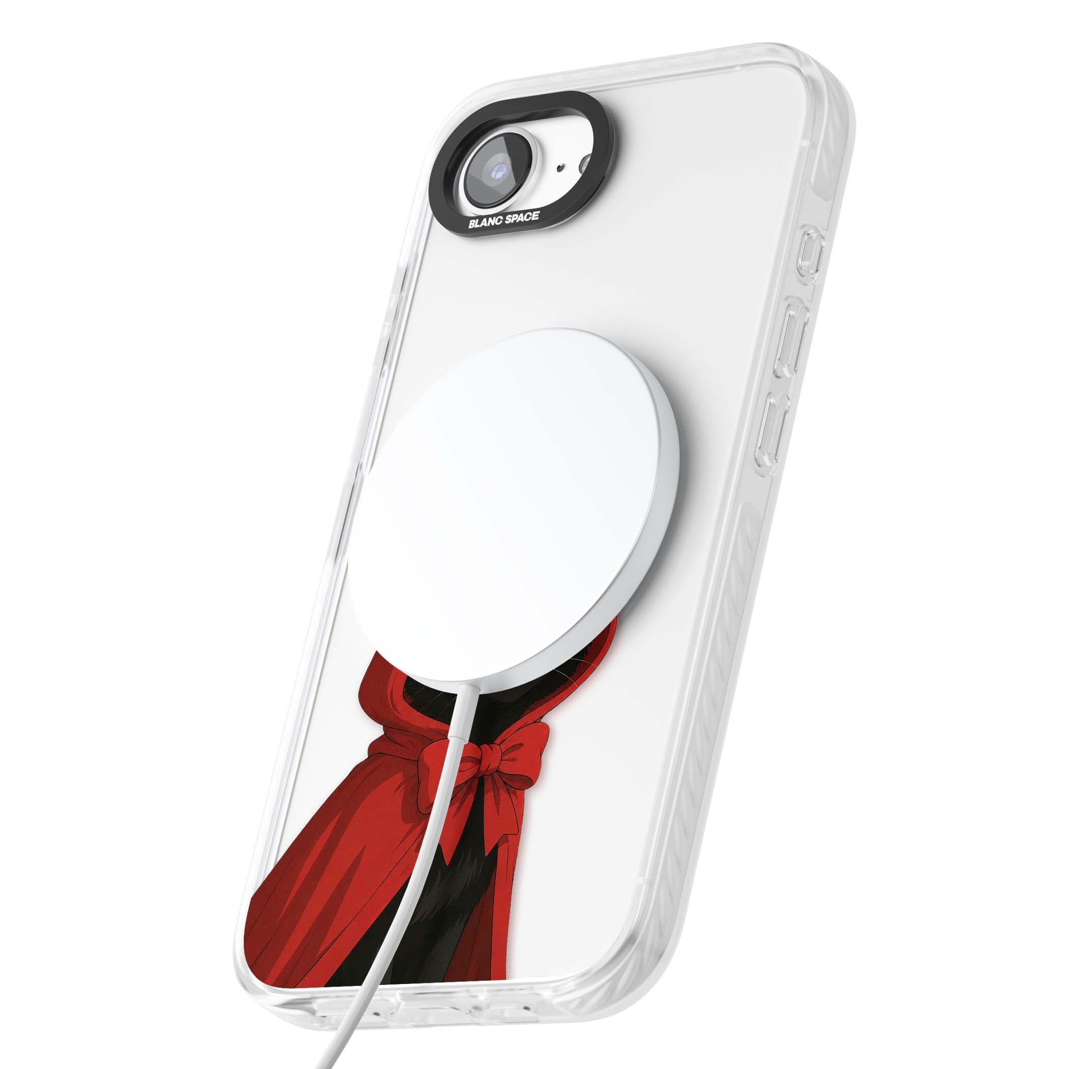 Little Devil halloween iPhone case featuring a black cat in a red hooded devil cloak with horns and golden eyes | Impact Magsafe case for iPhone 16e, iPhone 17e