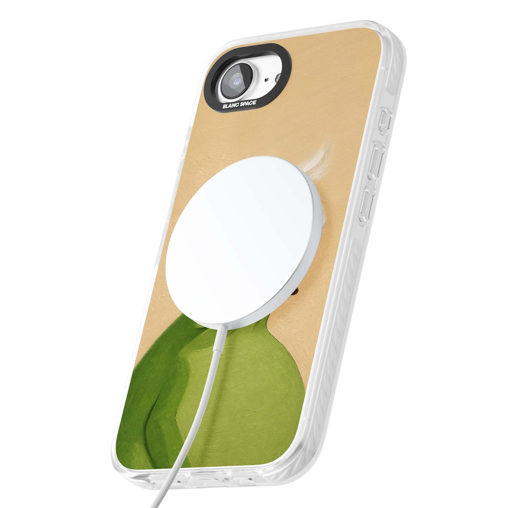 The Smoking Frog cottagecore iPhone case featuring a hand-painted green frog smoking a cigarette on a cream oil painting back | Impact Magsafe case for iPhone 16e, iPhone 17e