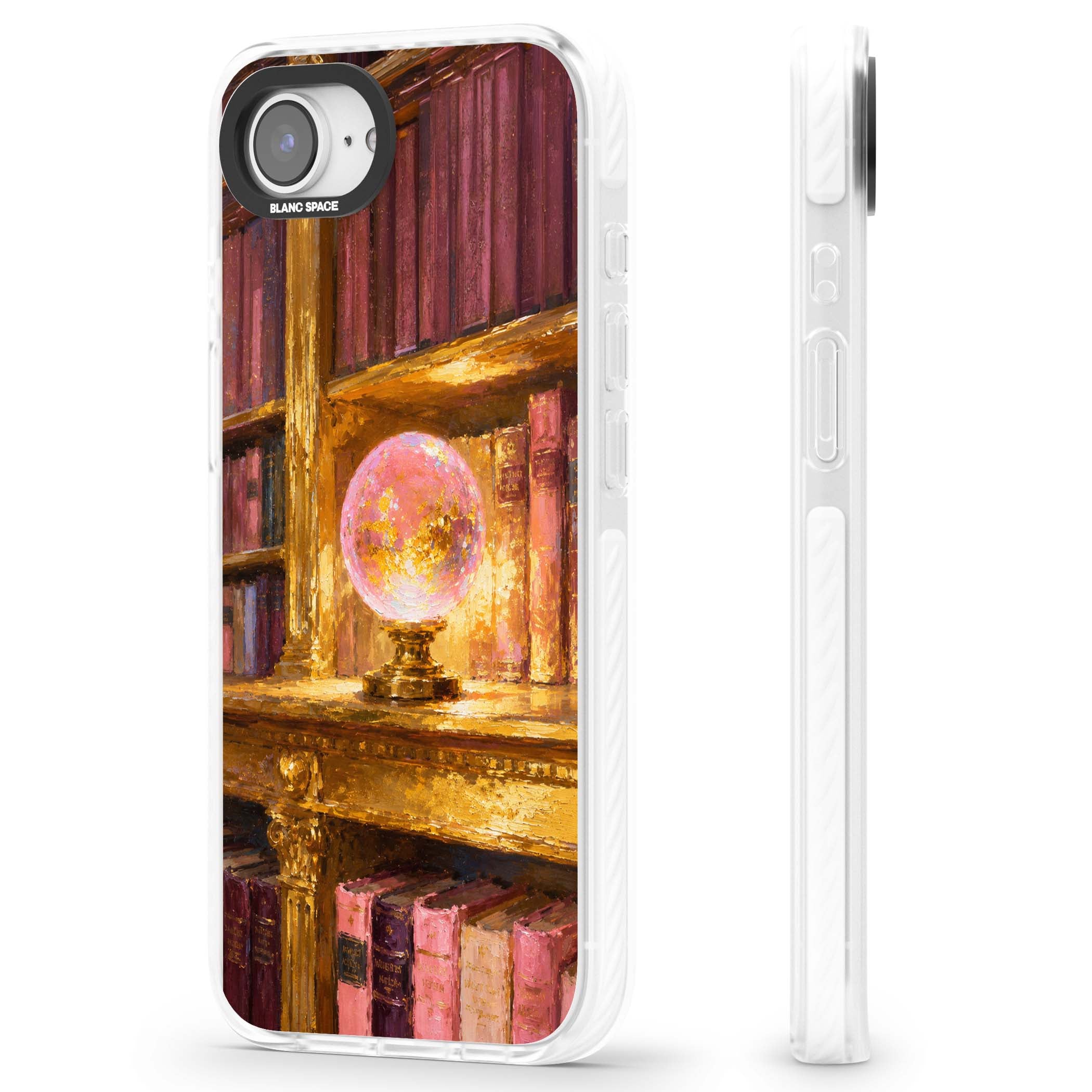 Gilded Library dark academia iPhone case featuring an oil painted crystal ball on a gilded library shelf with vintage | Impact Magsafe case for iPhone 16e, iPhone 17e