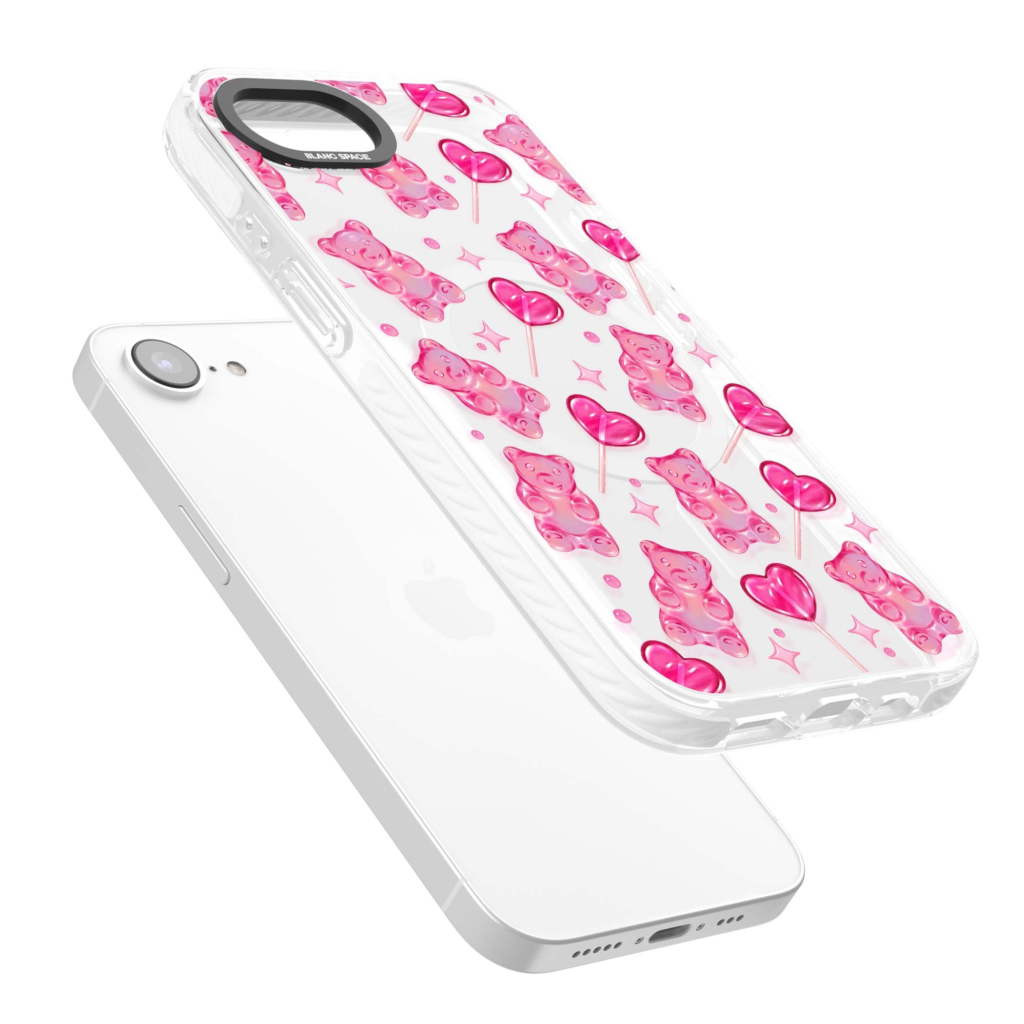 Pink Sugar pinkcore iPhone case featuring pink gummy bears, heart-shaped lollipops and sparkle stars | Impact Magsafe case for iPhone 16e, iPhone 17e
