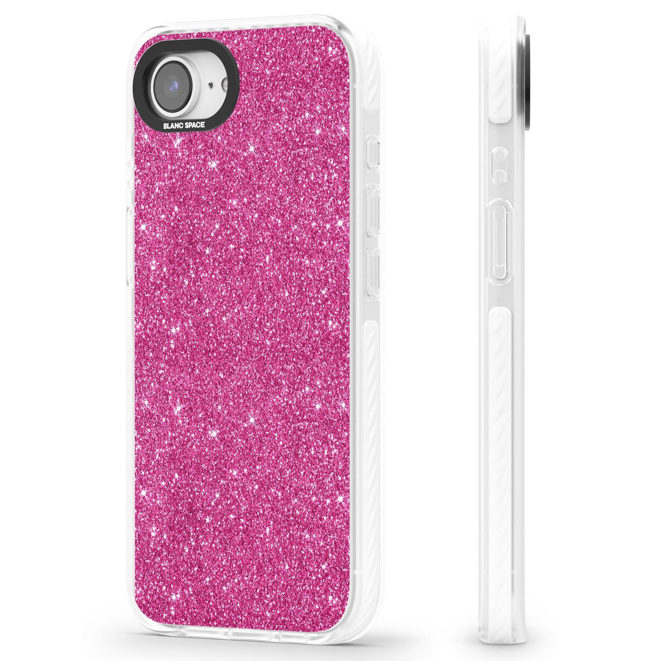 Pink Glitter Y2K iPhone case featuring hot pink glitter wallpaper with sparkle shimmer effect | Impact Magsafe case for iPhone 16e, iPhone 17e