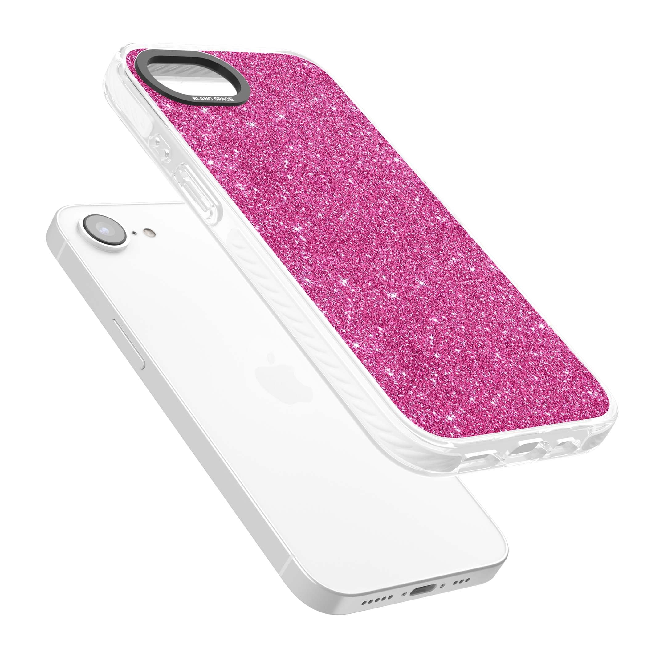 Pink Glitter Y2K iPhone case featuring hot pink glitter wallpaper with sparkle shimmer effect | Impact Magsafe case for iPhone 16e, iPhone 17e