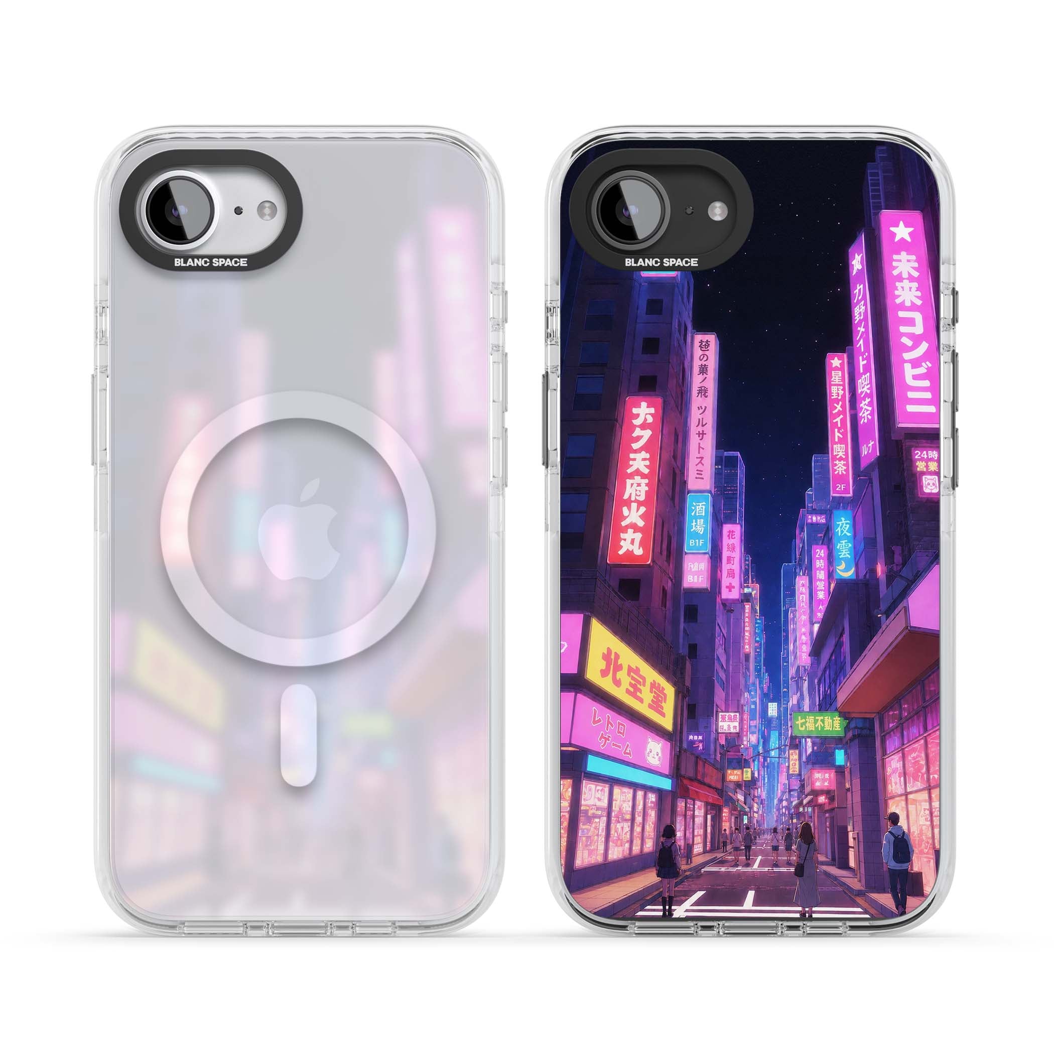 Shibuya At Night Japanese neon city iPhone case featuring glowing kanji signs, pink storefronts and a Tokyo street at n | Impact Magsafe case for iPhone 16e, iPhone 17e
