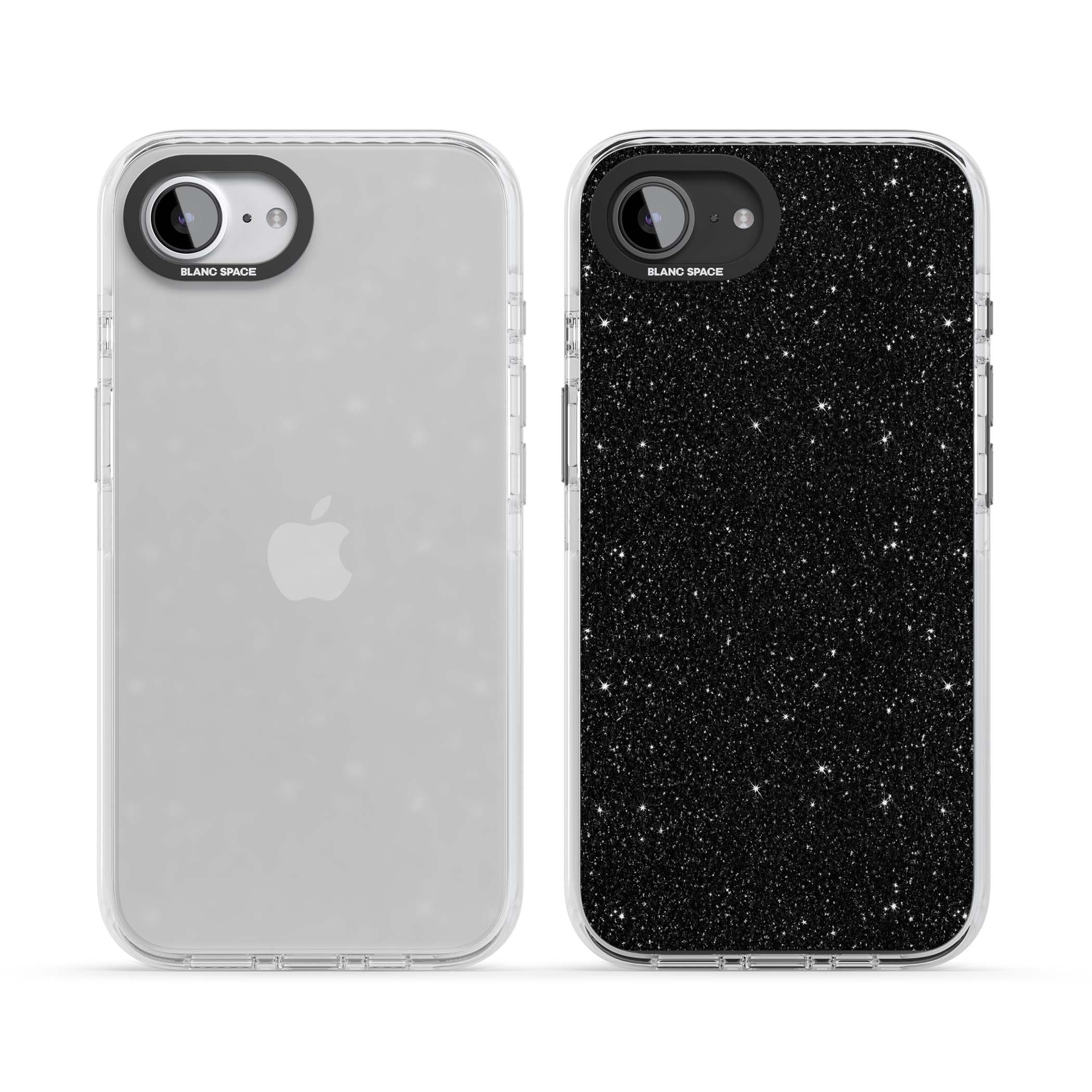 Black Glitter black glitter iPhone case featuring an all-over sparkly shimmer pattern on a jet black base | Clear Impact case for iPhone 16e, iPhone 17e