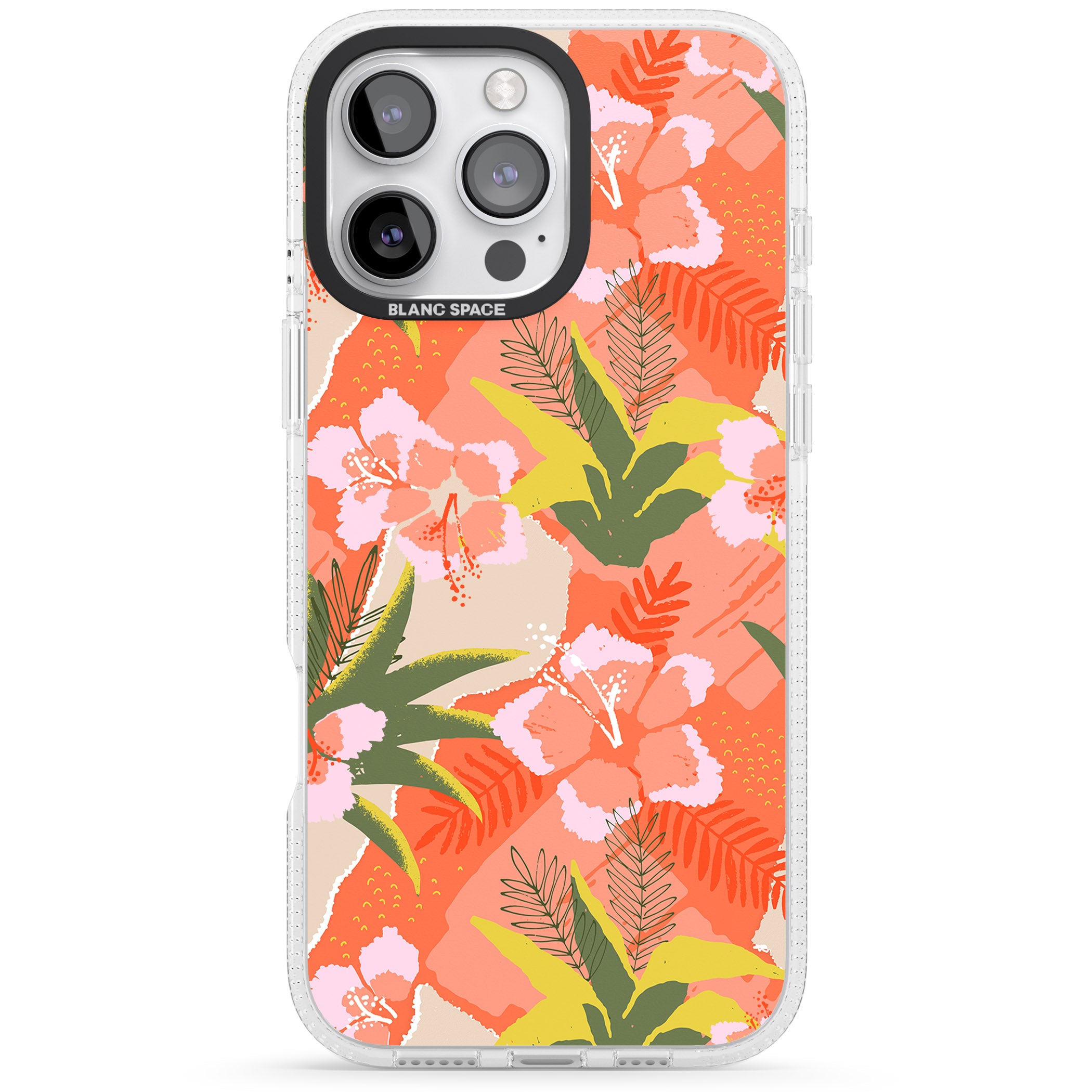 Hawaiian Flowers Abstract Pattern iPhone 16 Pro Max / 16 Pro Clear Case Impact Air - Blanc Space