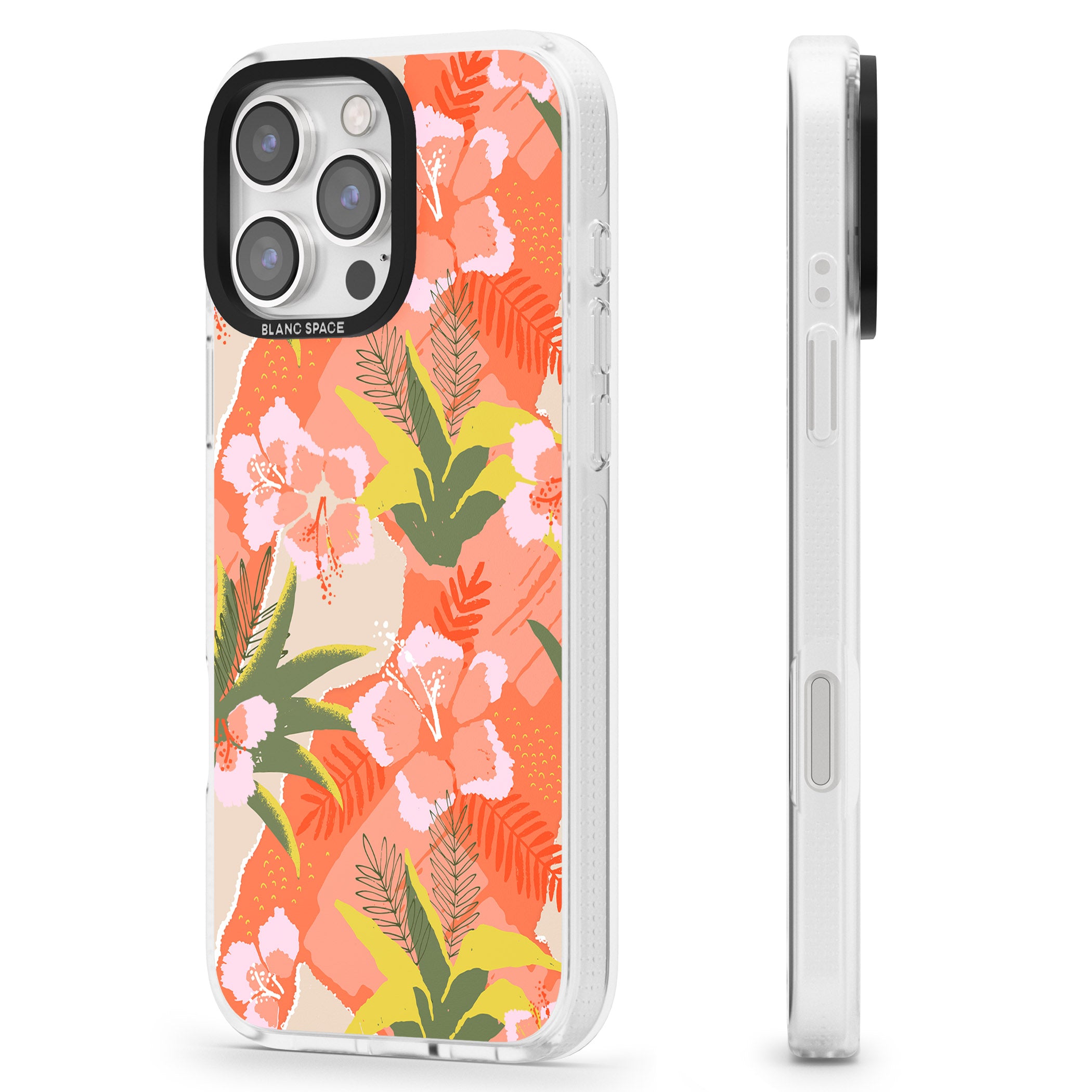 Hawaiian Flowers Abstract Pattern iPhone 16 Pro Max / 16 Pro Clear Case Impact Air - Blanc Space