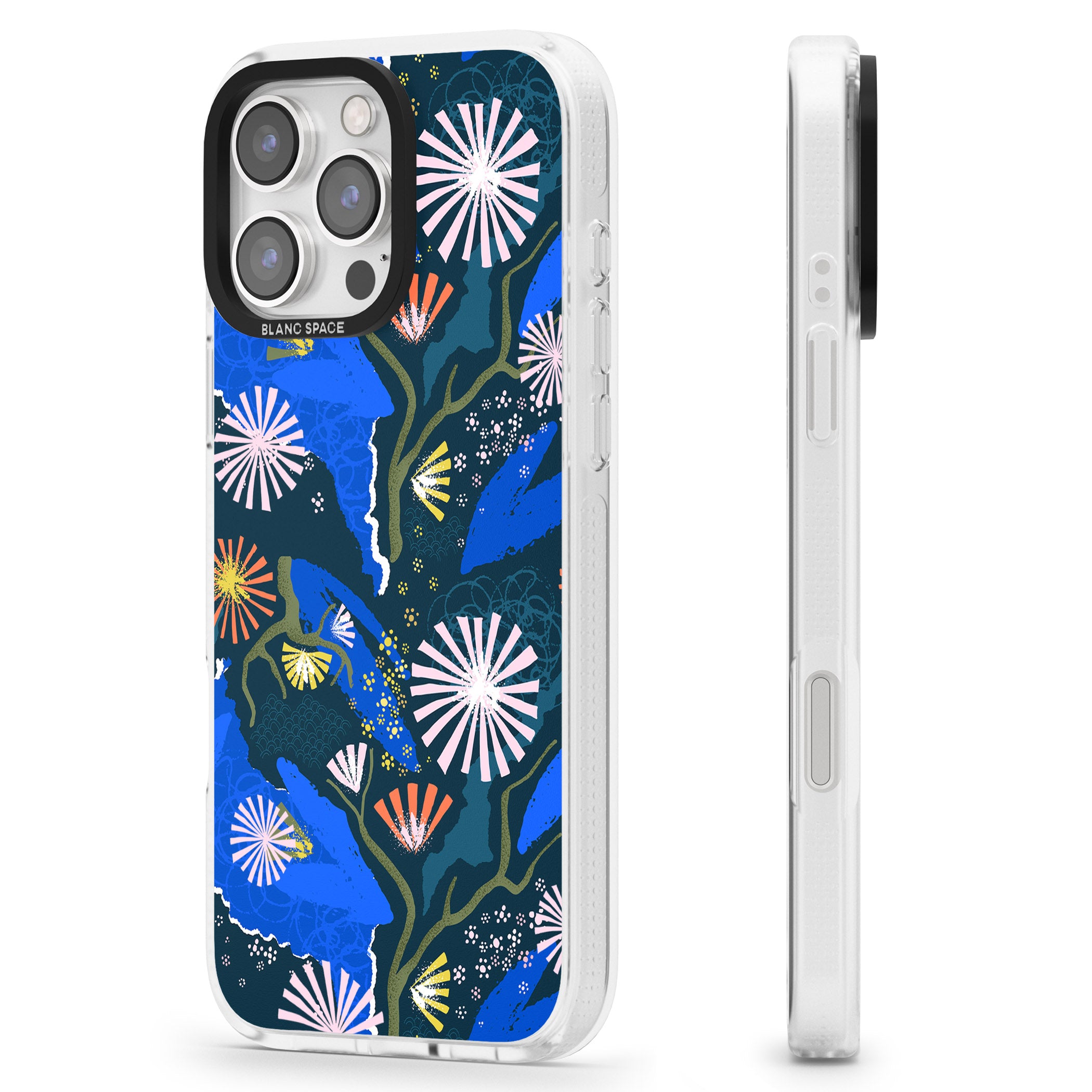 Dark Botanicals Abstract Pattern iPhone 16 Pro Max / 16 Pro Clear Case Impact Air - Blanc Space