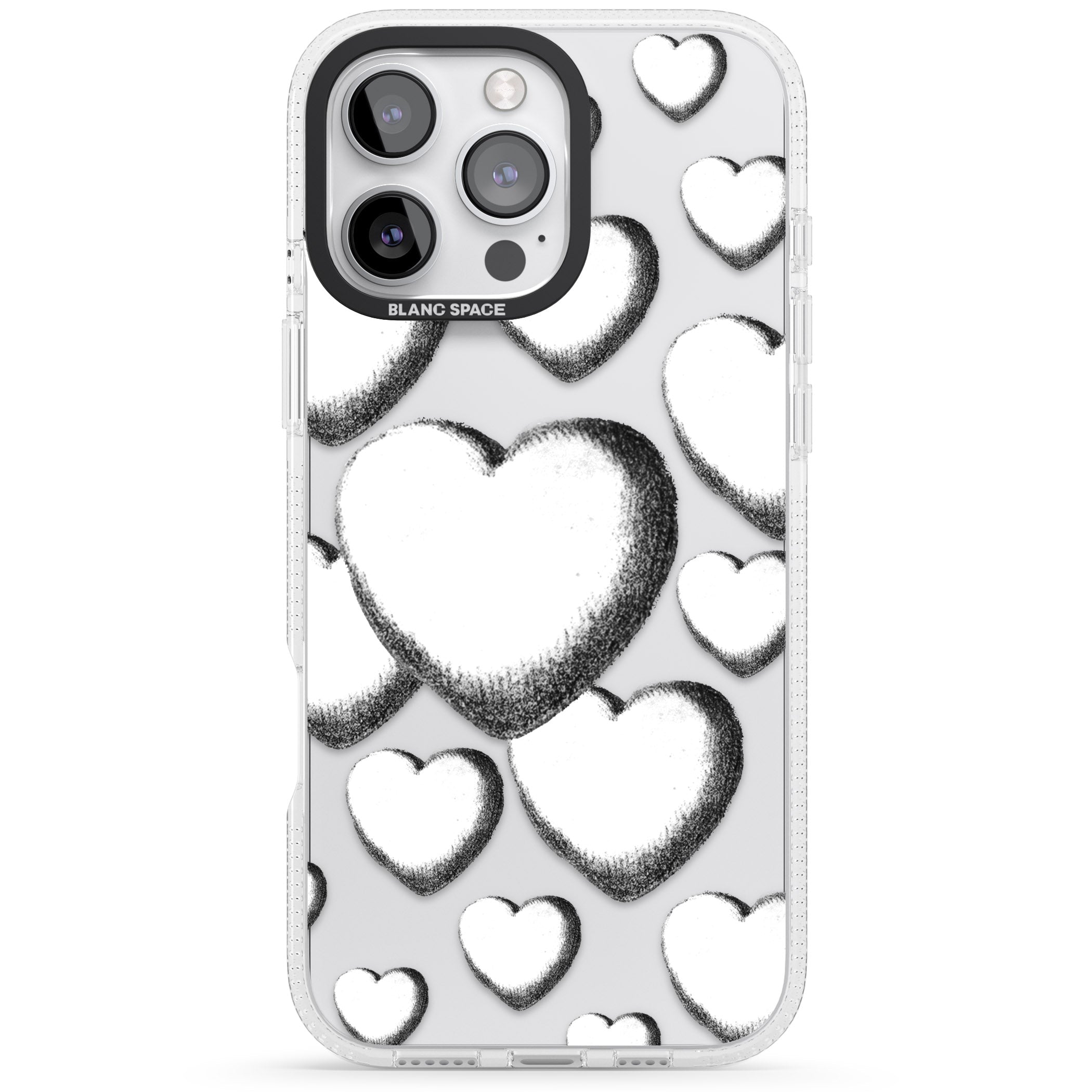 Hand-Drawn Hearts iPhone 16 Pro Max / 16 Pro Clear Case Impact Air - Blanc Space