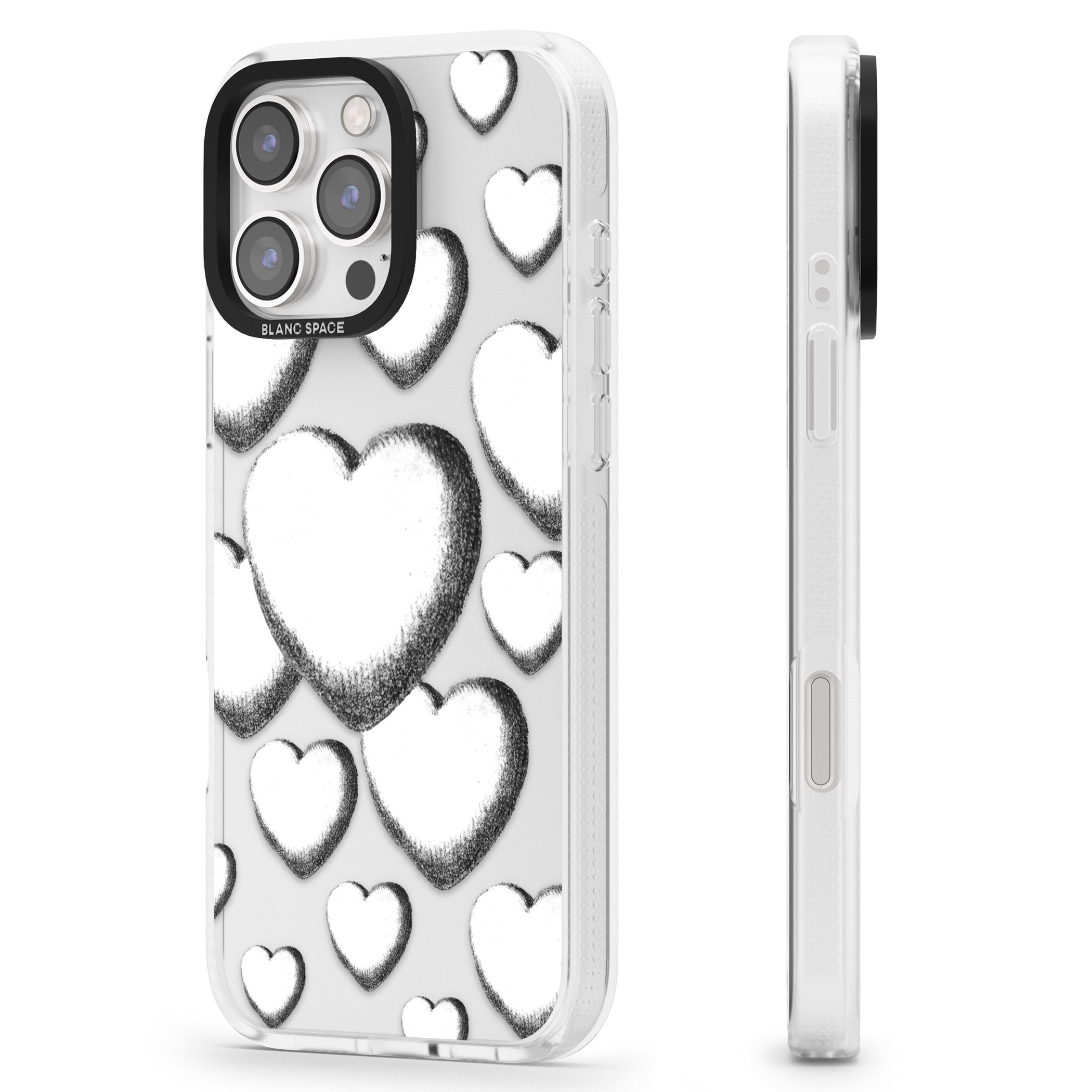 Hand-Drawn Hearts iPhone 16 Pro Max / 16 Pro Clear Case Impact Air - Blanc Space