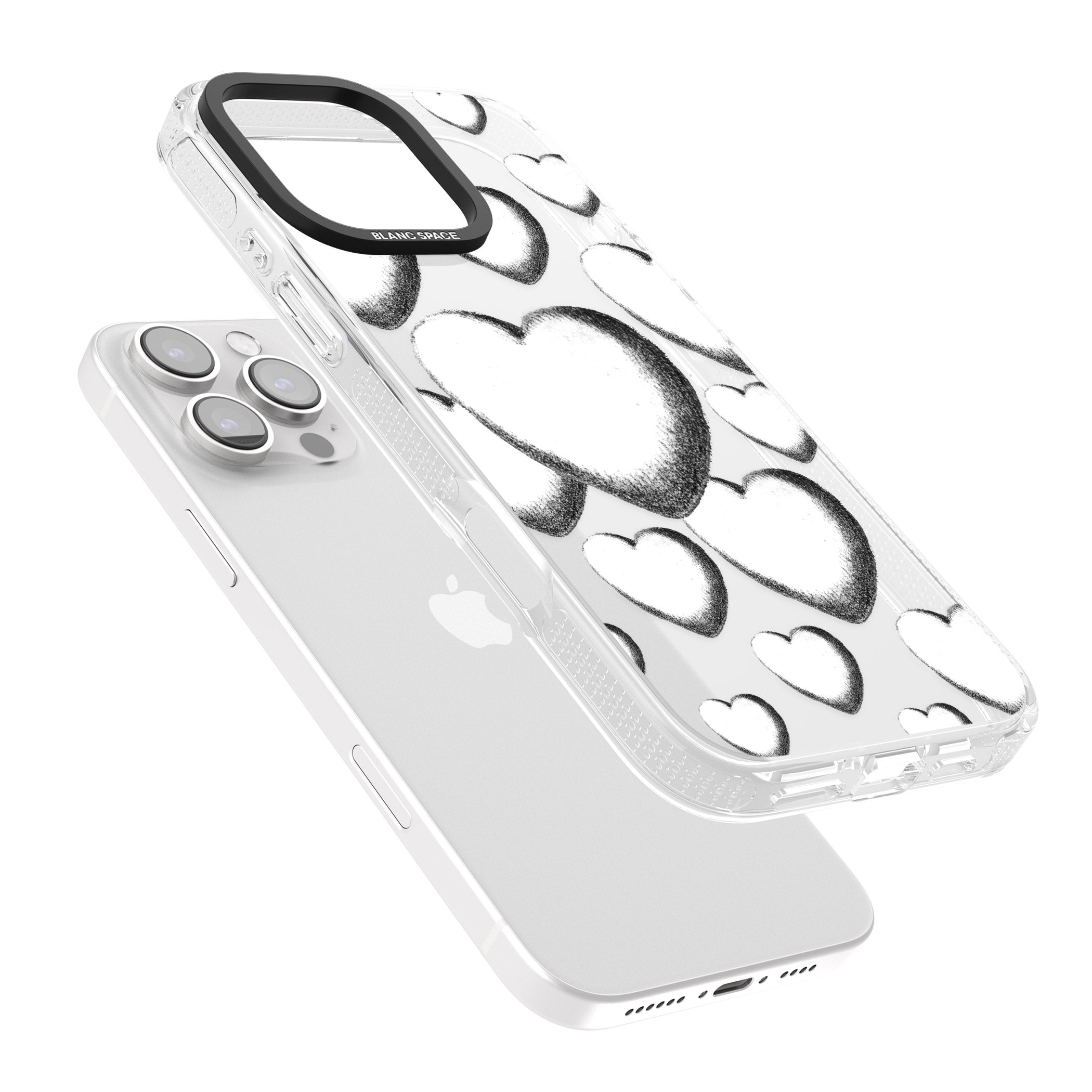 Hand-Drawn Hearts iPhone 16 Pro Max / 16 Pro Clear Case Impact Air - Blanc Space