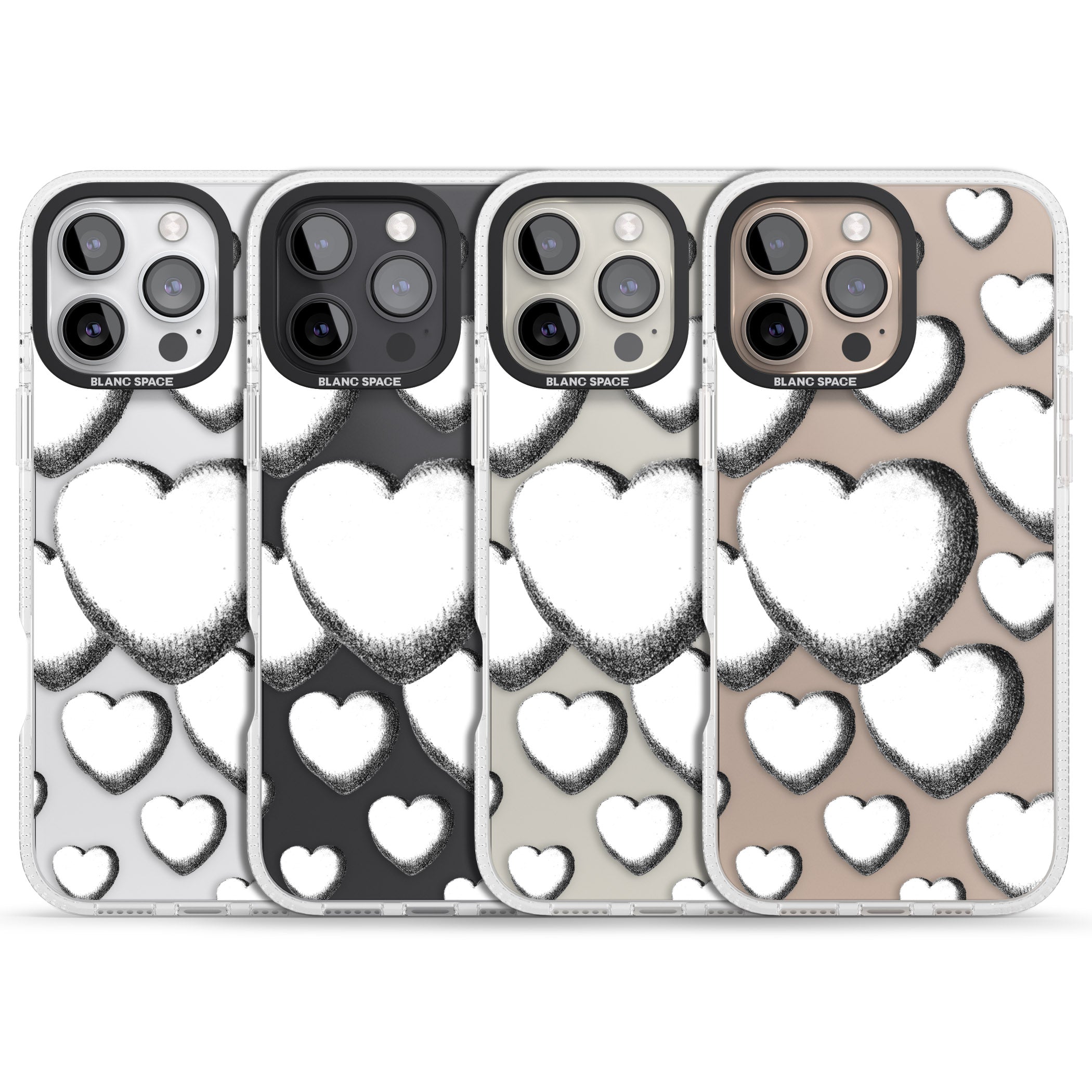 Hand-Drawn Hearts iPhone 16 Pro Max / 16 Pro Clear Case Impact Air - Blanc Space