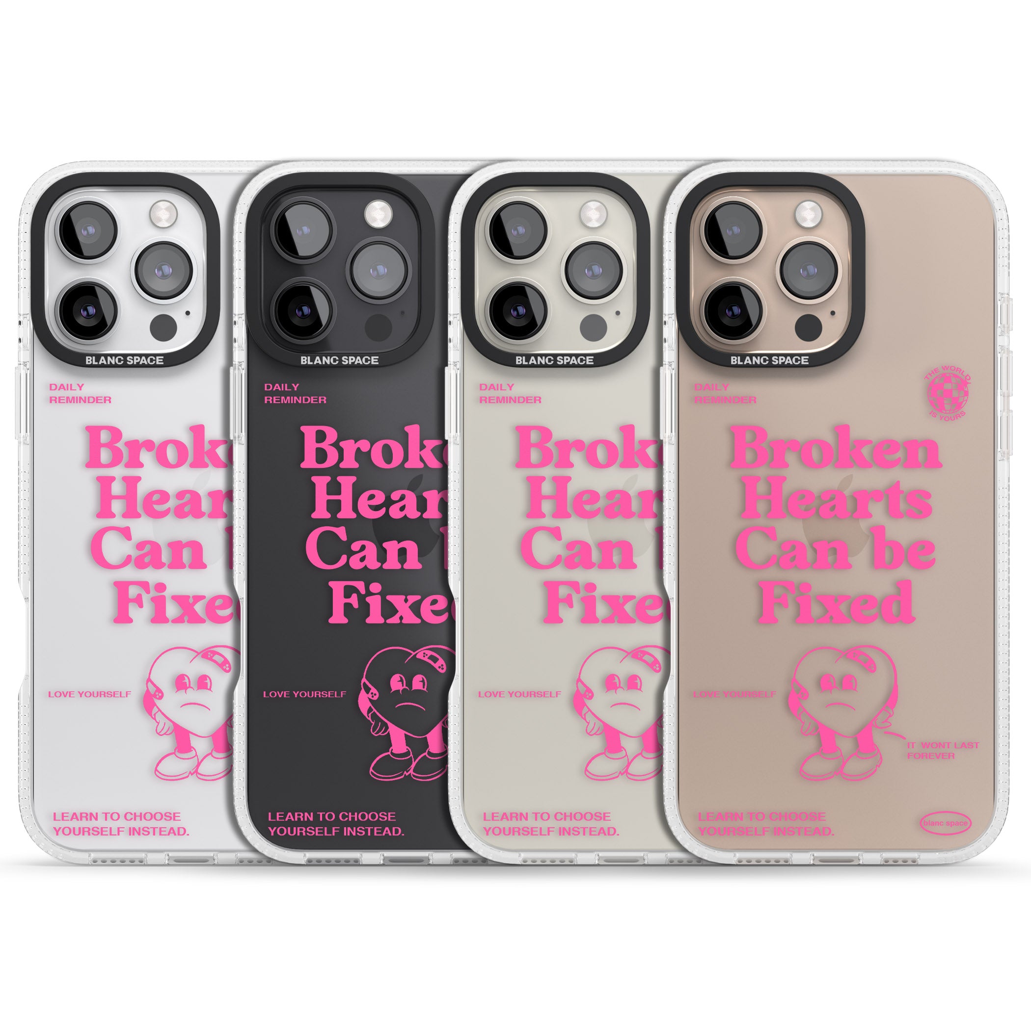 Broken Hearts Can Be Fixed iPhone 16 Pro Max / 16 Pro Clear Case Impact Air - Blanc Space