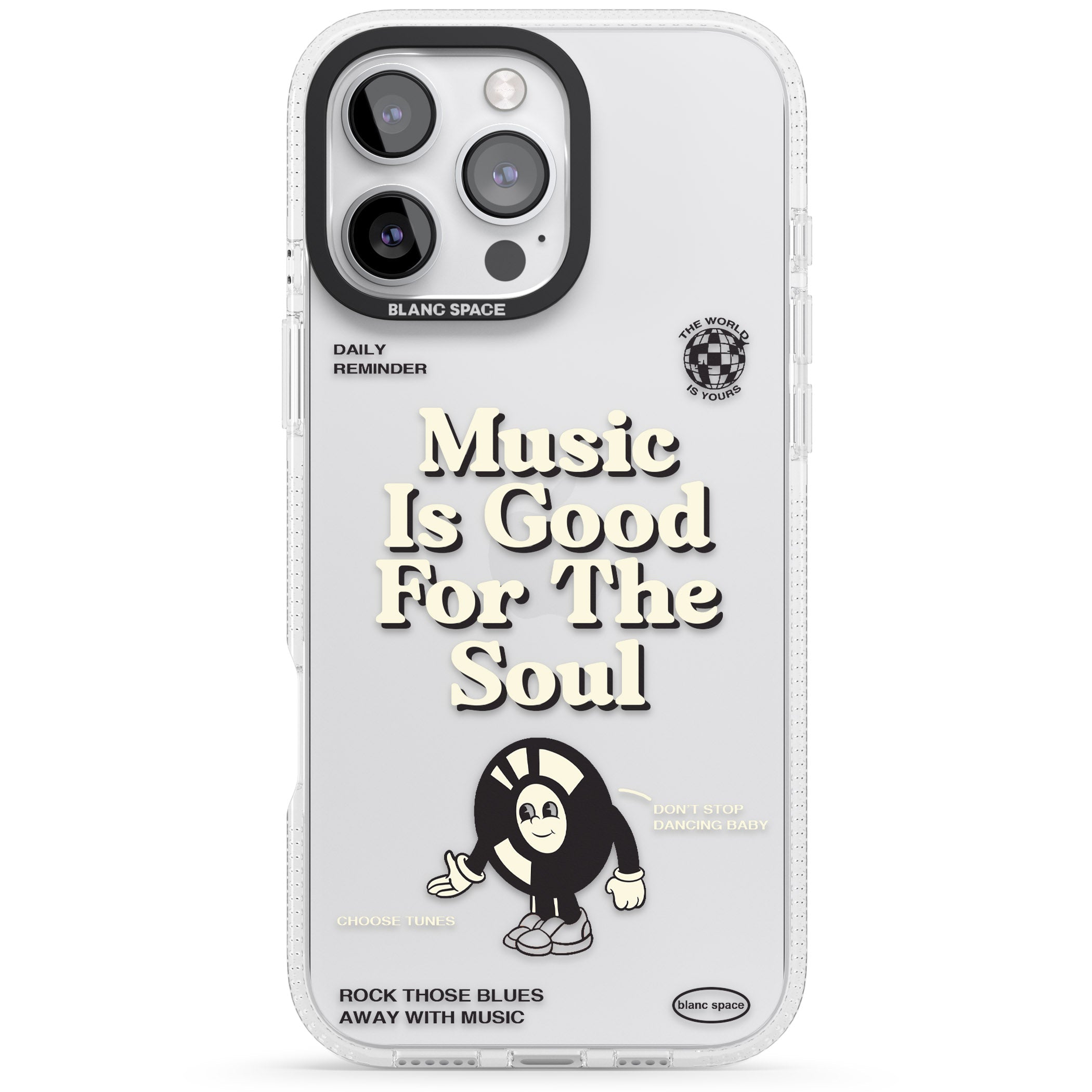 Music Is Good For The Soul iPhone 16 Pro Max / 16 Pro Clear Case Impact Air - Blanc Space