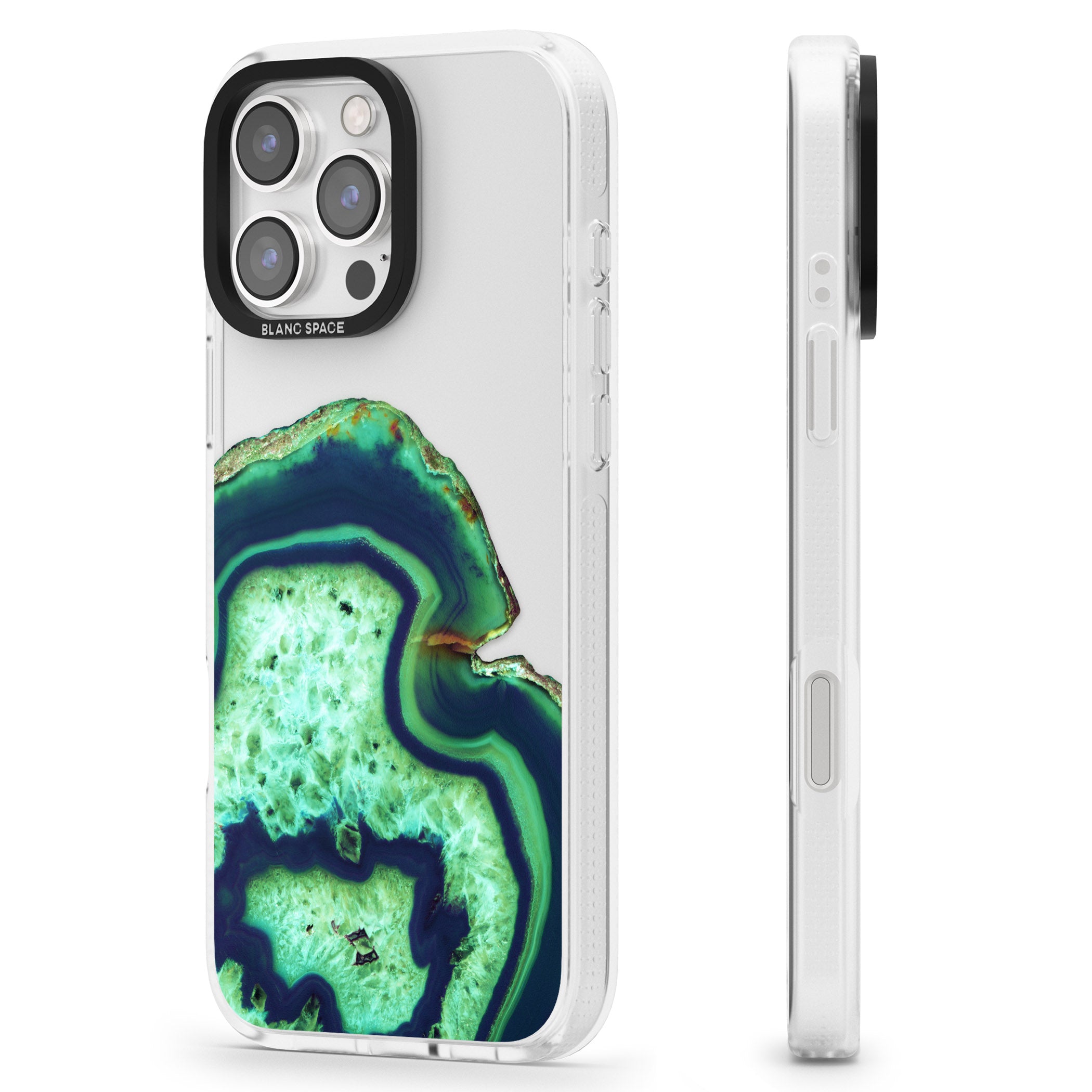 Neon Green & Blue Agate Crystal Transparent Design iPhone 16 Pro Max / 16 Pro Clear Case Impact Air - Blanc Space
