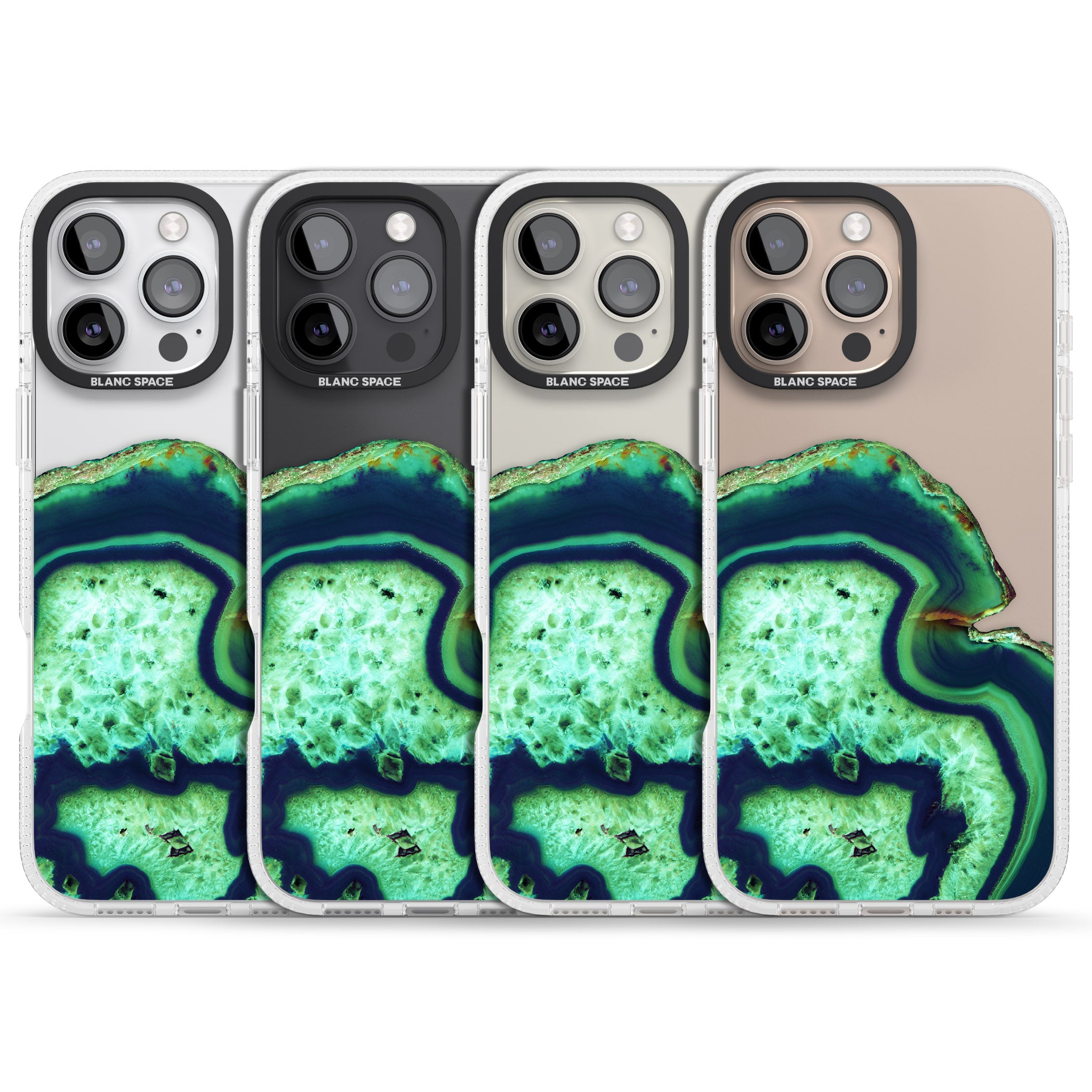 Neon Green & Blue Agate Crystal Transparent Design iPhone 16 Pro Max / 16 Pro Clear Case Impact Air - Blanc Space