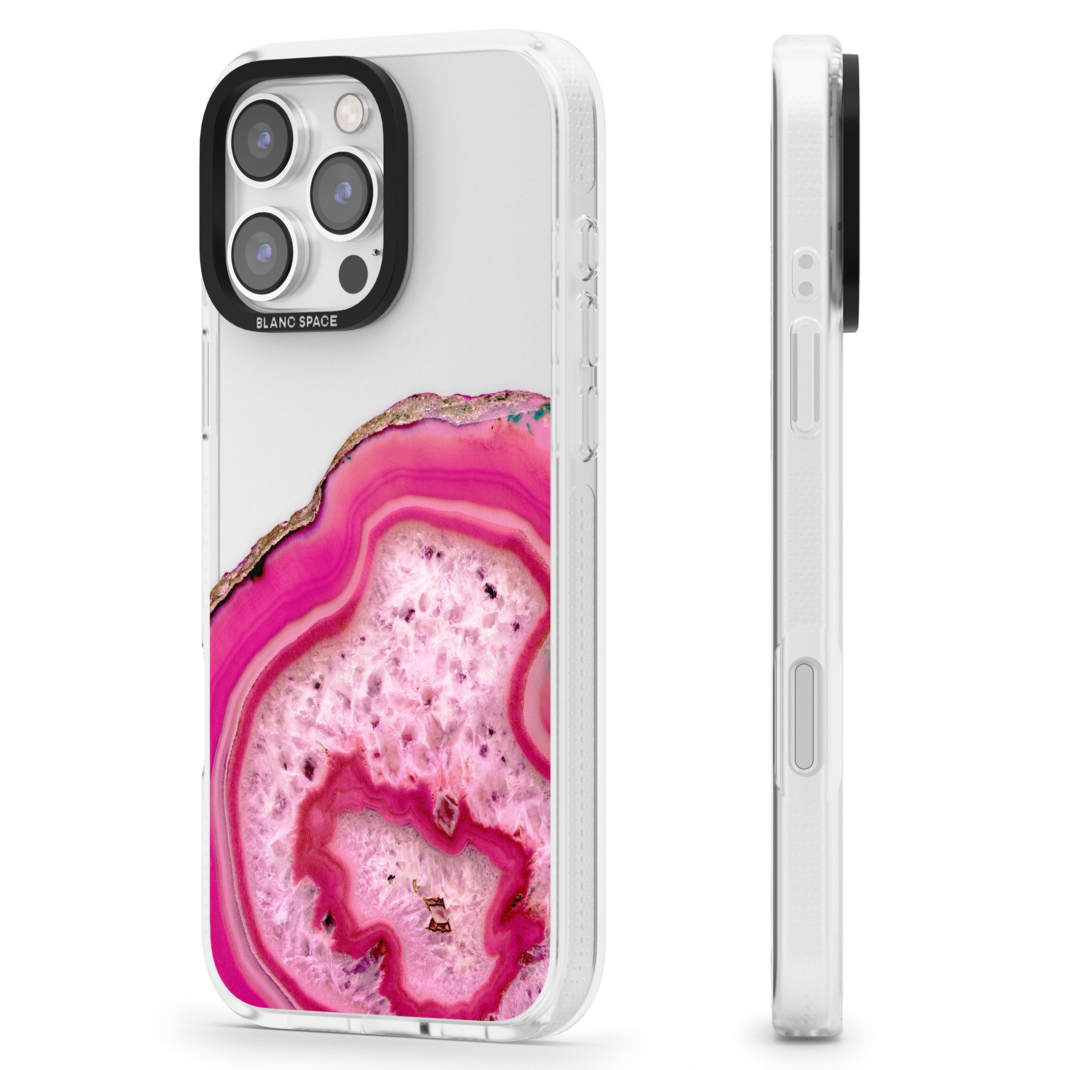 Bright Pink Gemstone Crystal Clear Design iPhone 16 Pro Max / 16 Pro Clear Case Impact Air - Blanc Space