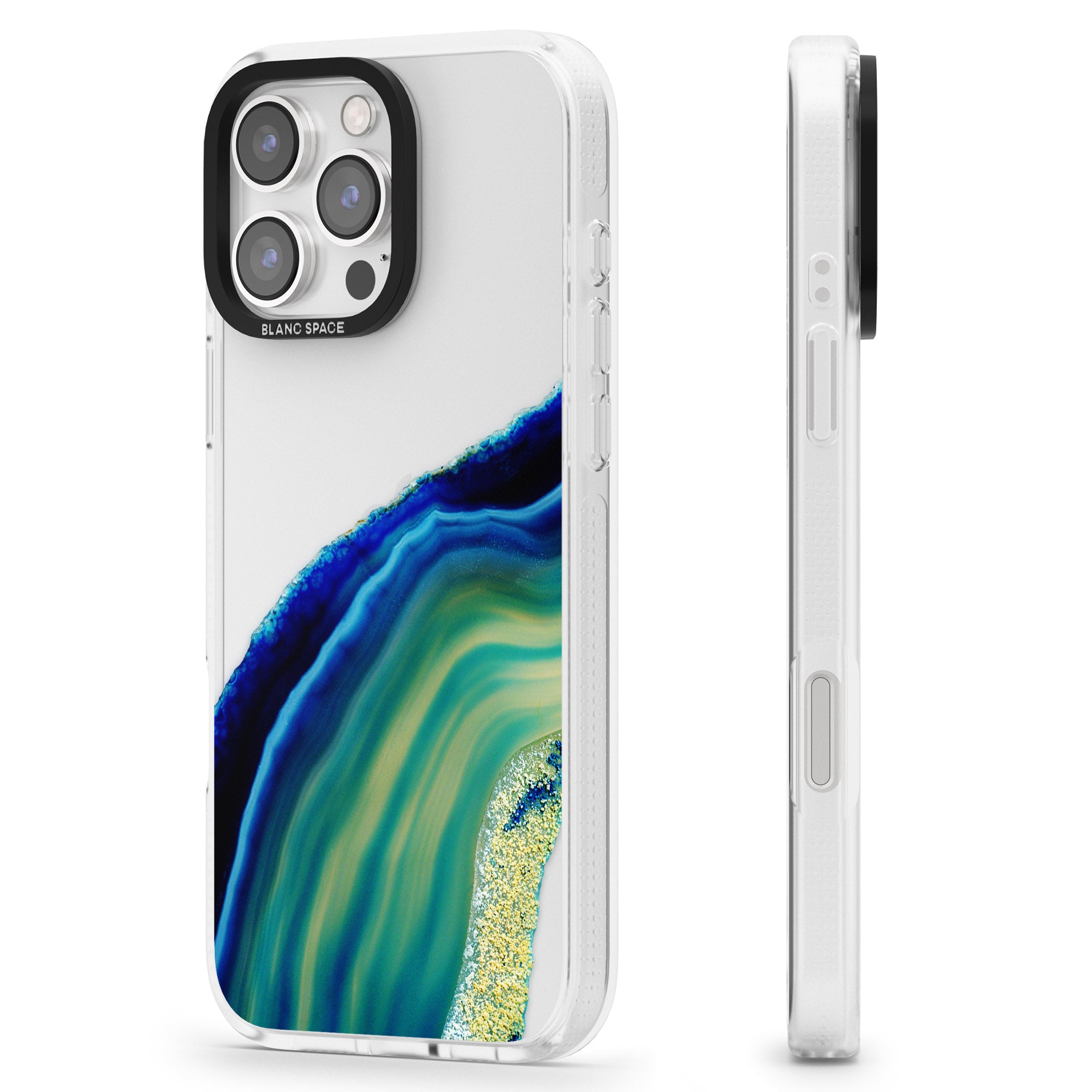 Green & Blue Gemstone Crystal iPhone 16 Pro Max / 16 Pro Clear Case Impact Air - Blanc Space