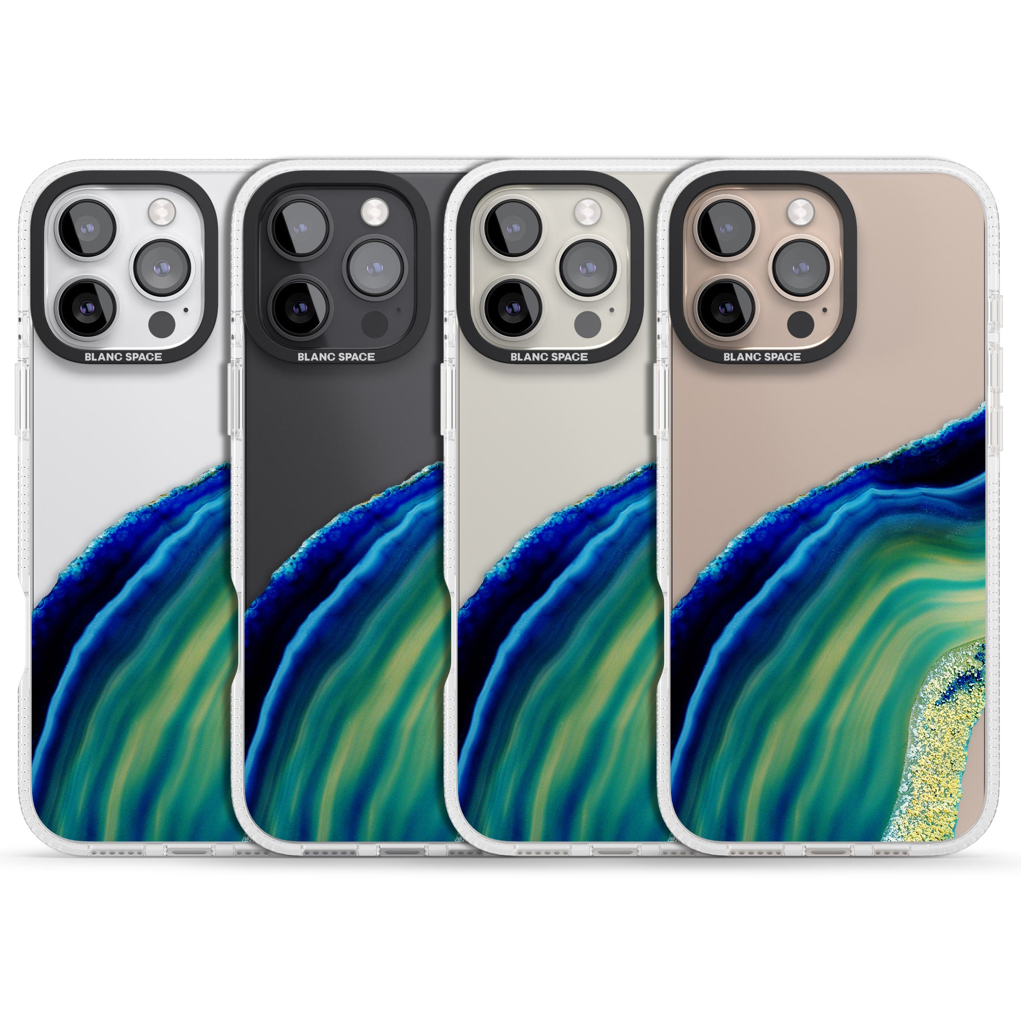 Green & Blue Gemstone Crystal iPhone 16 Pro Max / 16 Pro Clear Case Impact Air - Blanc Space