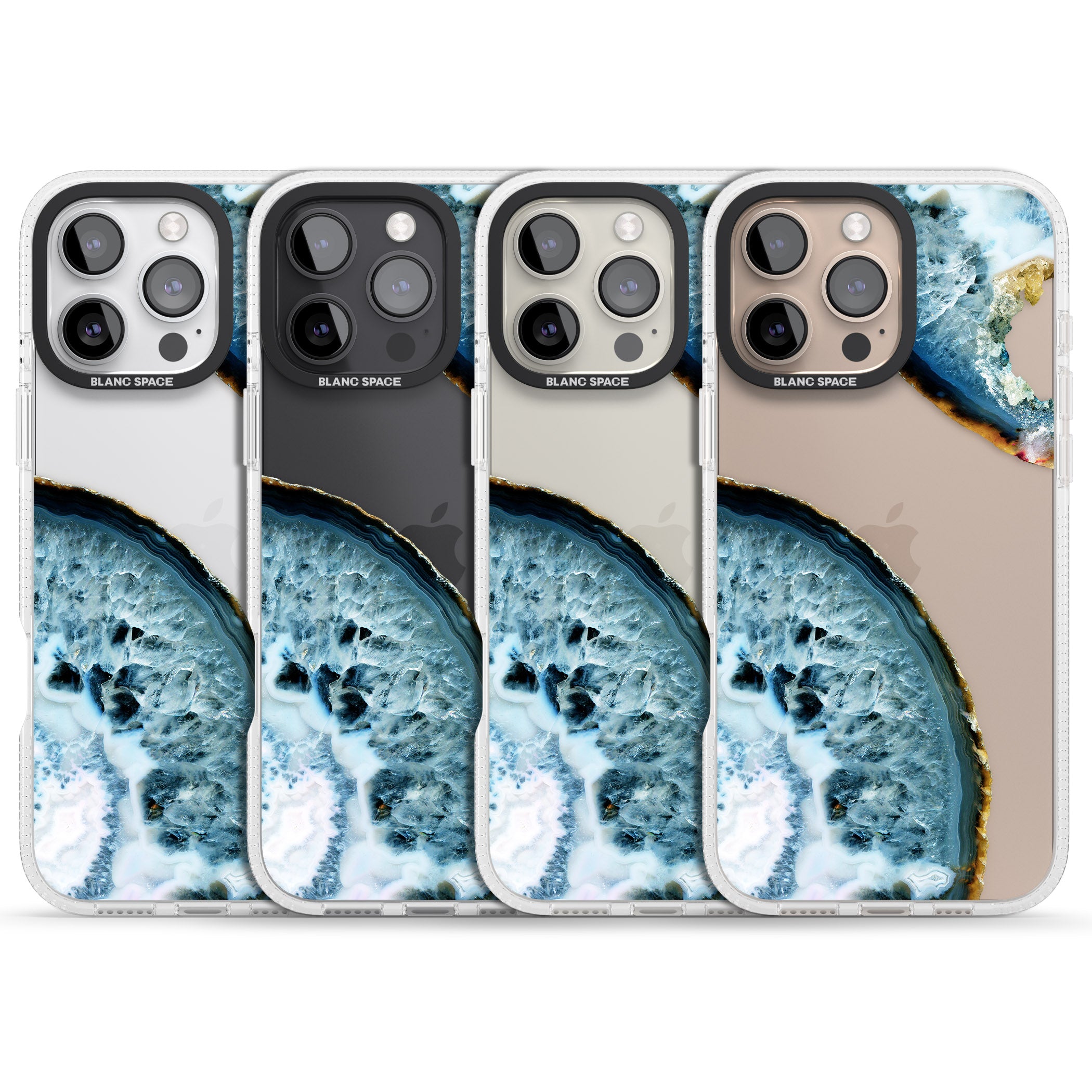 Blue, White & Yellow Agate Gemstone iPhone 16 Pro Max / 16 Pro Clear Case Impact Air - Blanc Space