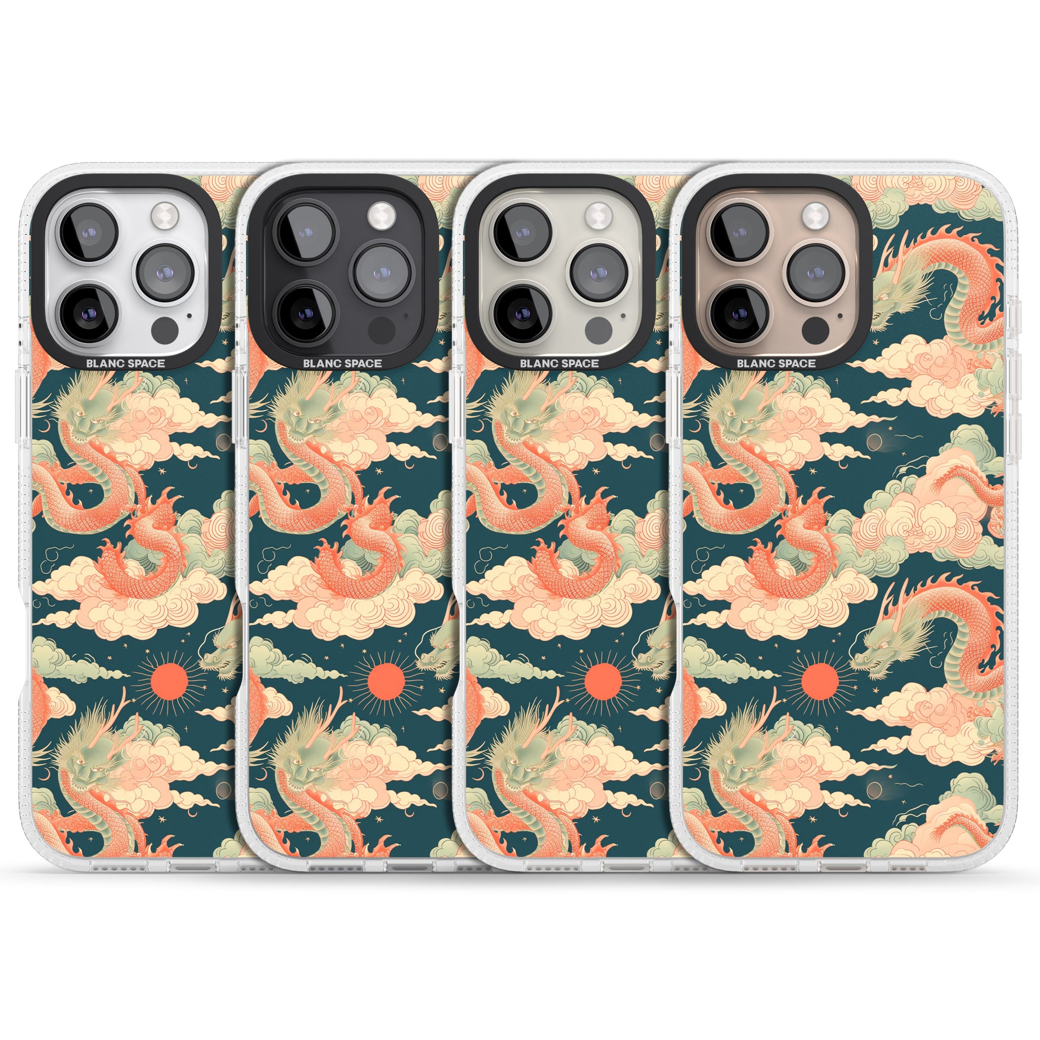 Chinese Dragons & Clouds iPhone 16 Pro Max / 16 Pro Clear Case Impact Air - Blanc Space