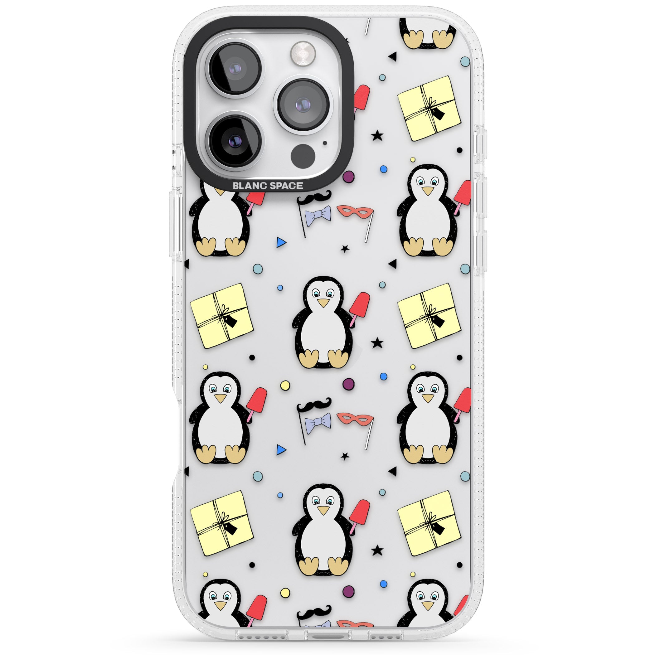 Cute Penguin Pattern Clear iPhone 16 Pro Max / 16 Pro Clear Case Impact Air - Blanc Space
