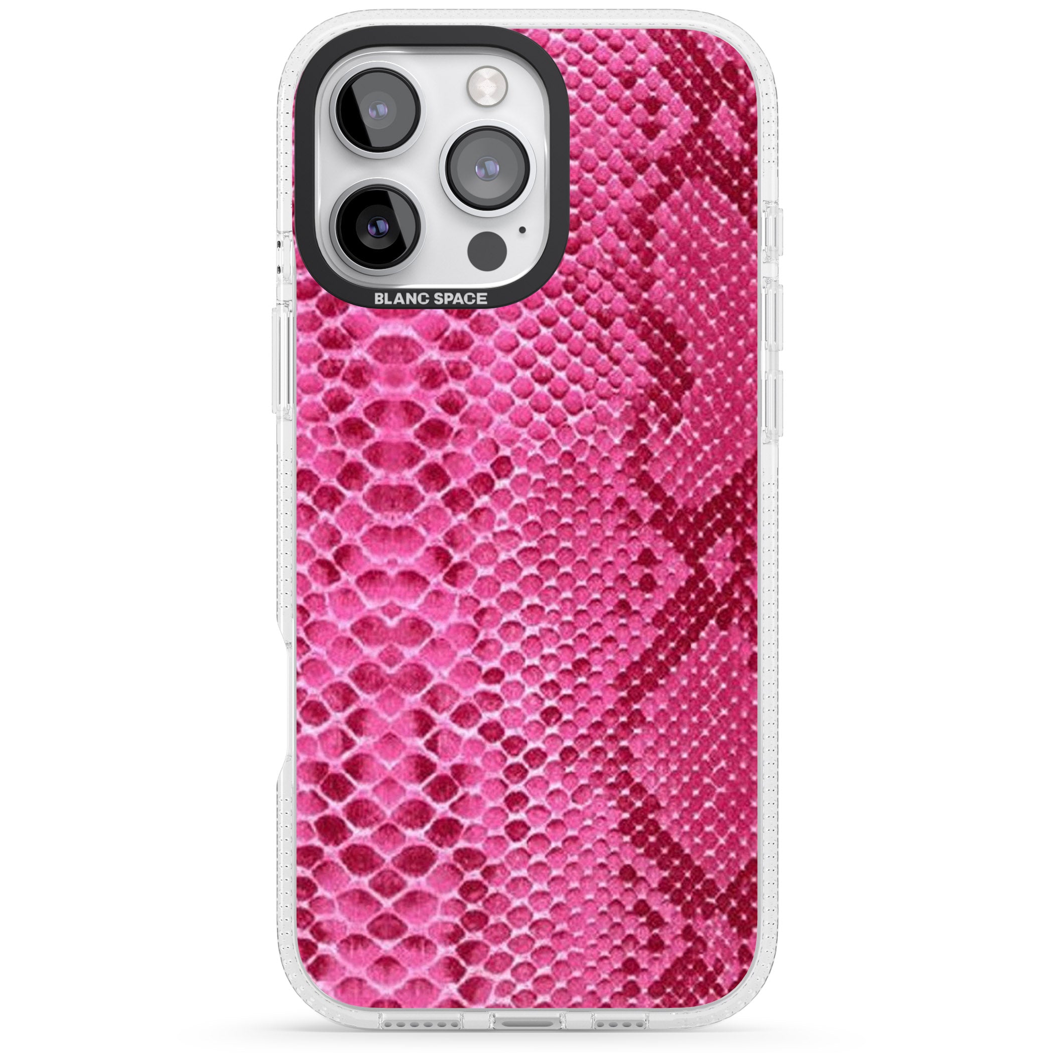 Pink Snakeskin iPhone 16 Pro Max / 16 Pro Clear Case Impact Air - Blanc Space