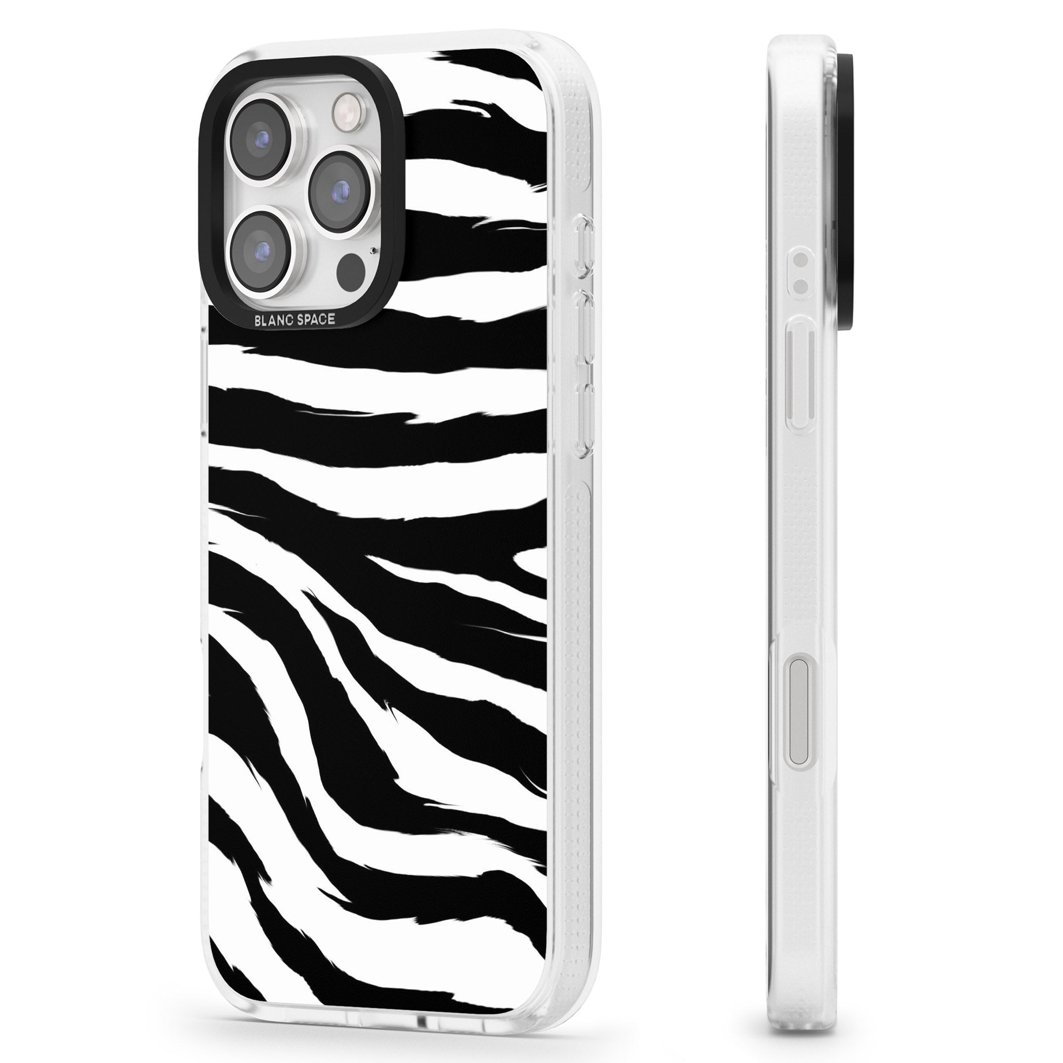 Black Zebra Print iPhone 16 Pro Max / 16 Pro Clear Case Impact Air - Blanc Space