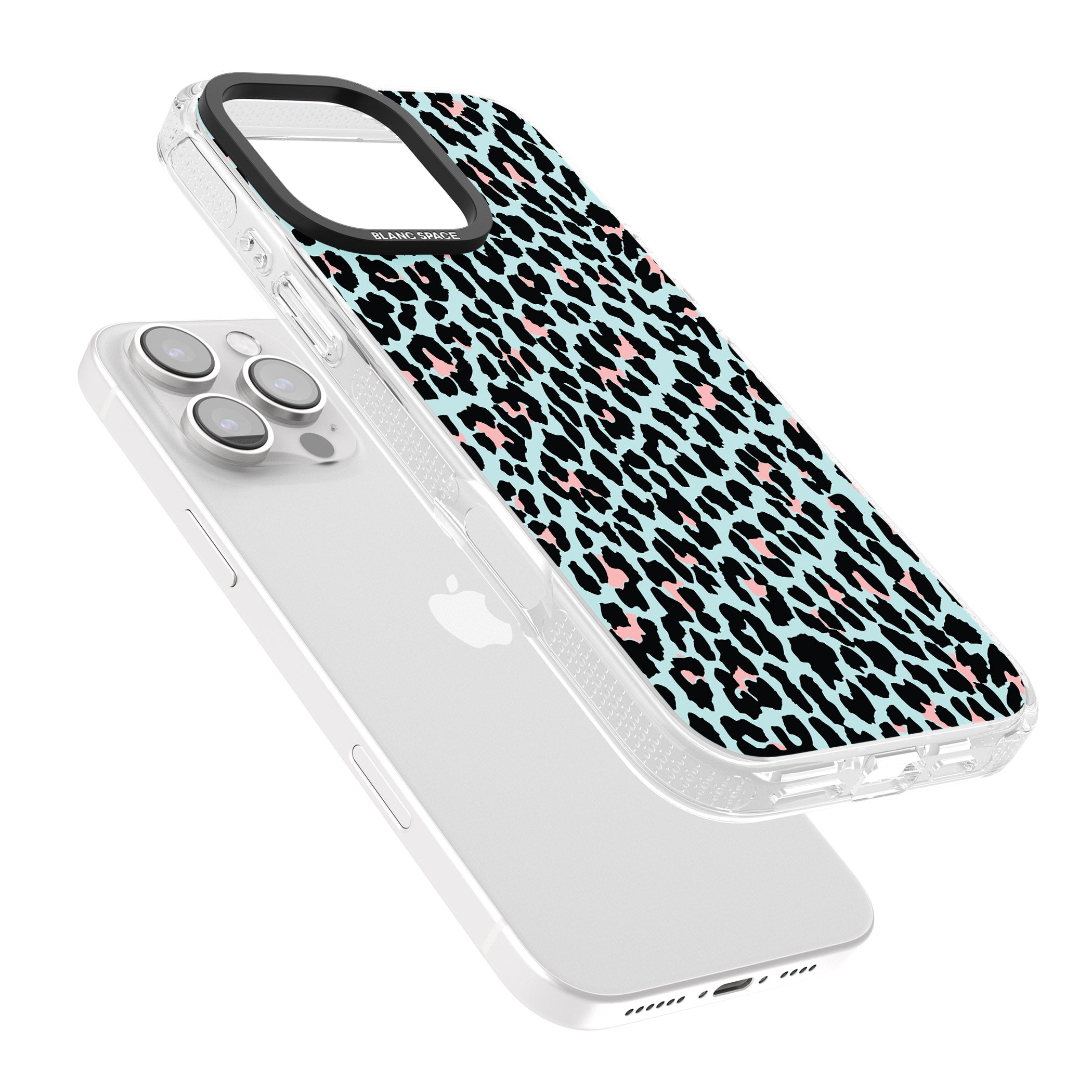 Light Pink on Blue Leopard Print Pattern iPhone 16 Pro Max / 16 Pro Clear Case Impact Air - Blanc Space