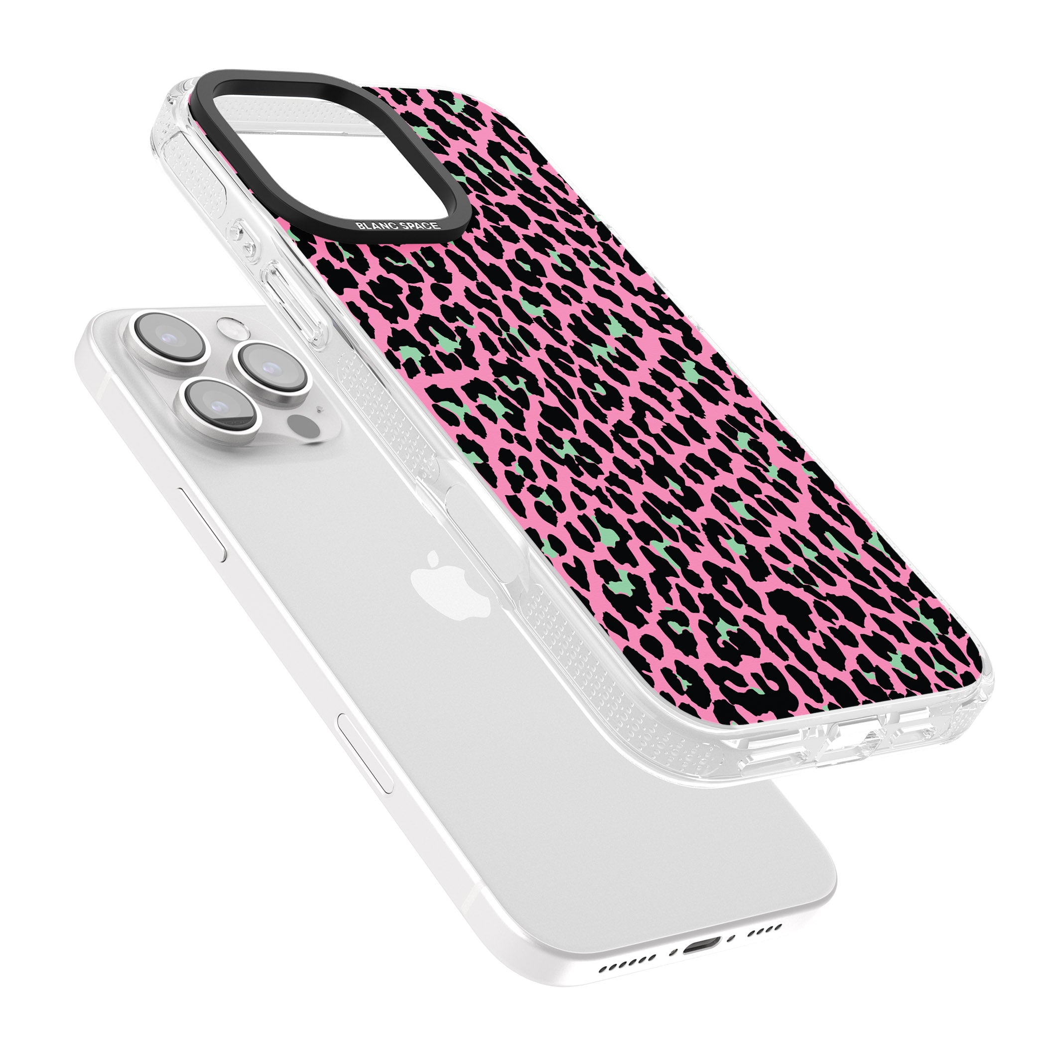 Green on Pink Leopard Print Pattern iPhone 16 Pro Max / 16 Pro Clear Case Impact Air - Blanc Space