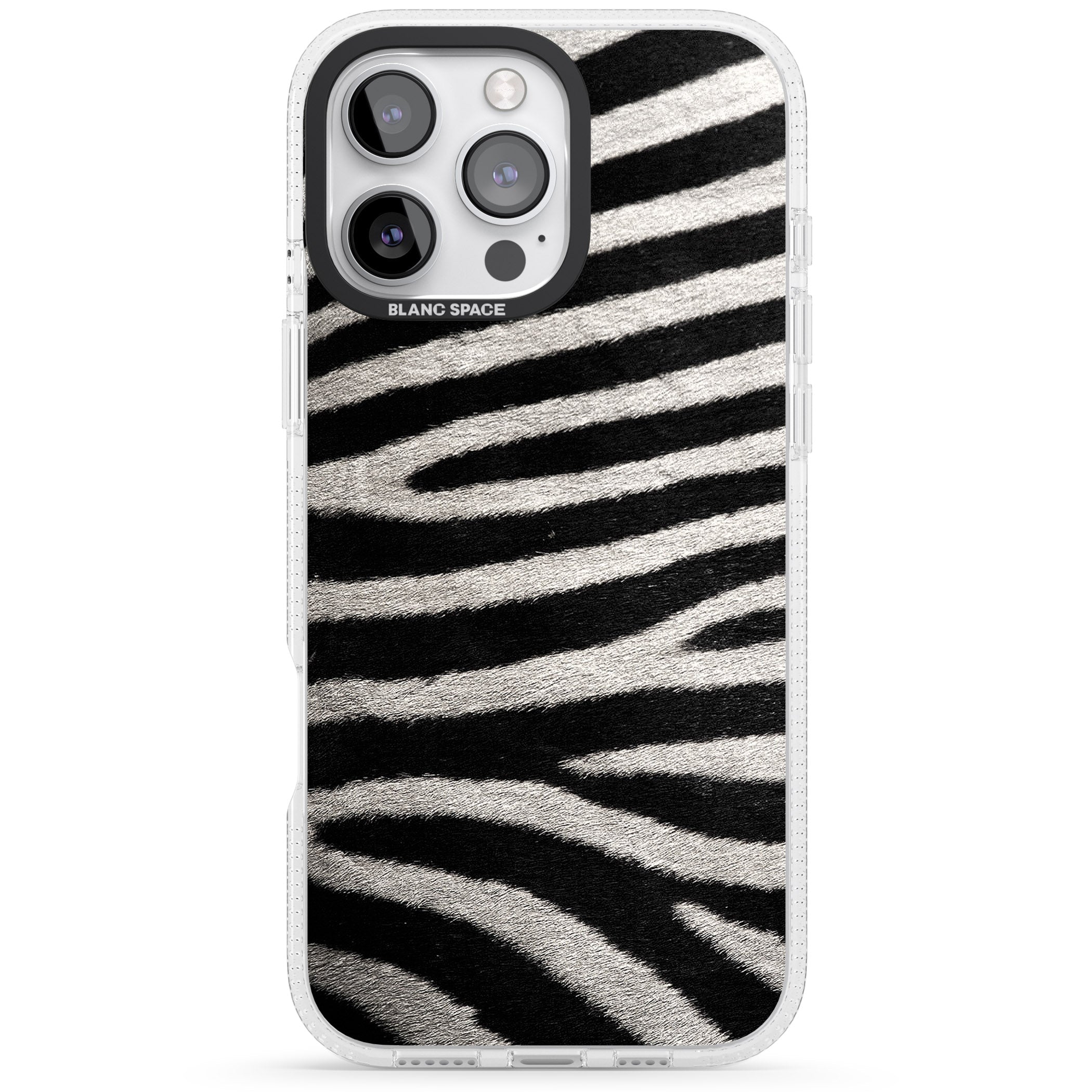 Zebra Print iPhone 16 Pro Max / 16 Pro Clear Case Impact Air - Blanc Space