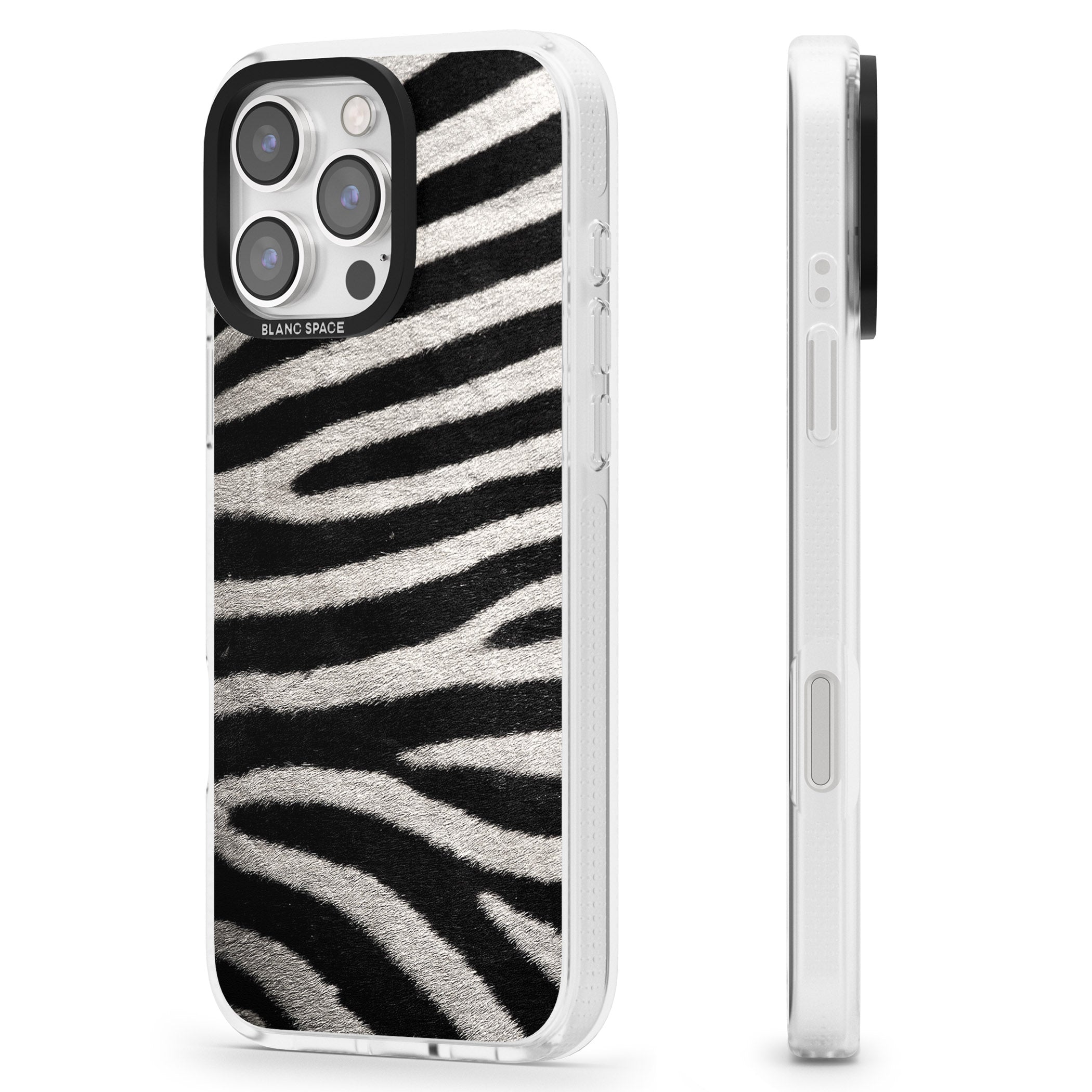 Zebra Print iPhone 16 Pro Max / 16 Pro Clear Case Impact Air - Blanc Space